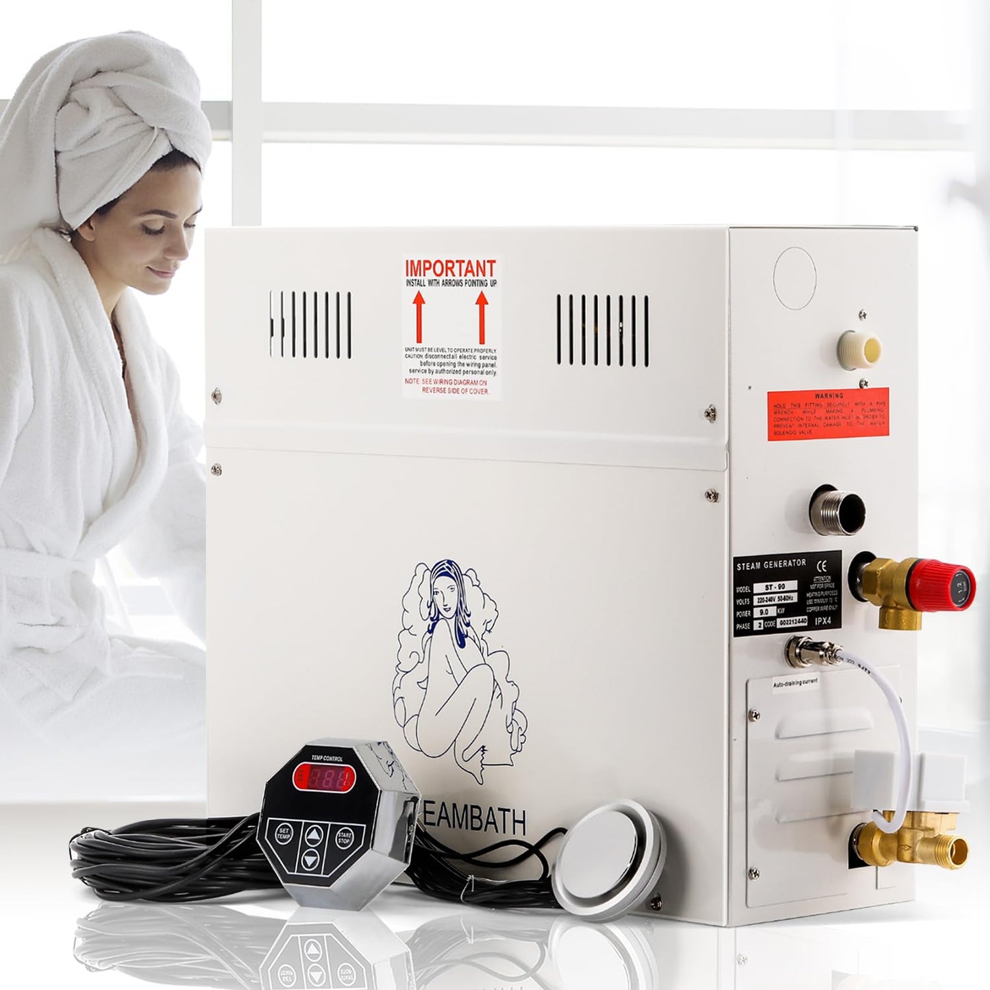 Hapyvergo Steam Shower Generator Kit 4.5KW for Bath Sauna SPA, Aromatherapy Steam Head, Self-draining System, LED Waterproof Controller 77-131℉For Home Commercial Use 220V