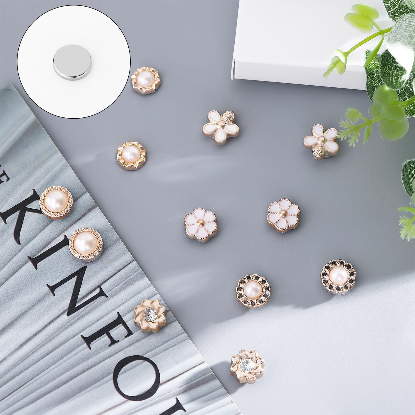NEWITIN 30 Pairs Magnetic Stud Earrings for Women Clip on Earring Magnet Studs Inlaid Cubic Zirconia Pearl Stud Earring Fashion Non Piercing Magnetic Earrings for Women