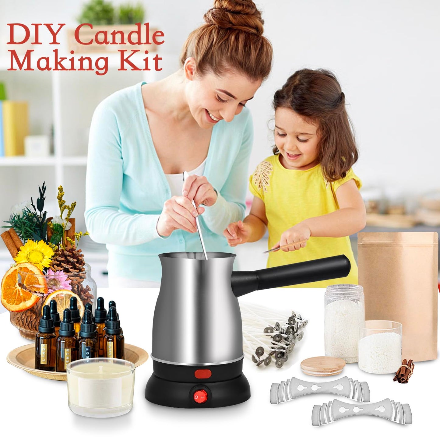 TOKPELA Wax Melter for Candle Making, Stainless Steel Electric Candle Wax Melter, Double Pouring Spout Candle Wax Melting Pot with 51IN Cord and Hot Plate, Candle Making Pot Kit for Beginners