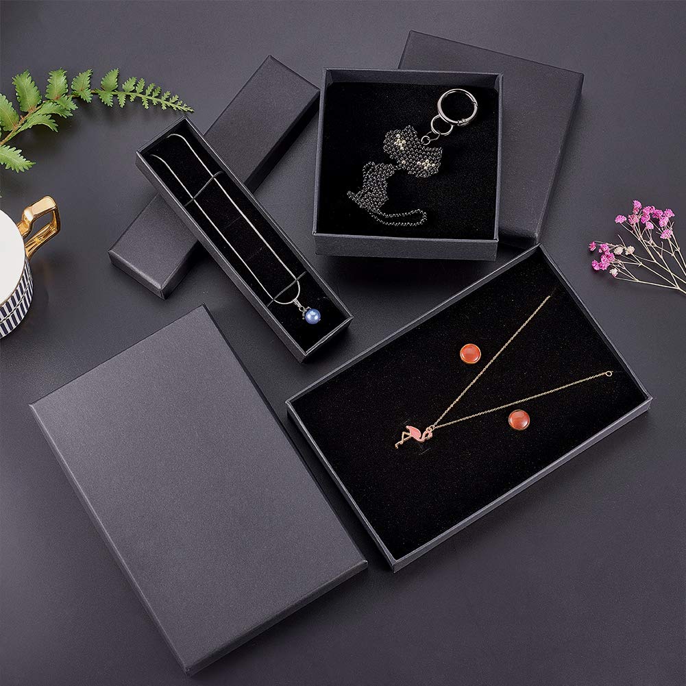 BENECREAT 12 Pack Black Necklace Cardboard Jewellery Box 7x1.7x1.3 Kraft Paper Box Long Jewellery Gift Box with Sponge for Necklace Jewelry, Valentine's Gift Packaging