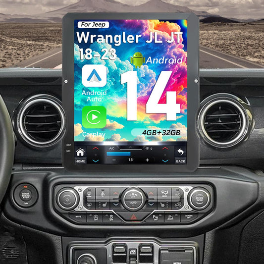 Upgrade Car Radio for Jeep Wrangler Gladiator 2018-2023 Car Radio Android 14 Stereo Replacement 12.1 inch Touch Screen Tesla Vertical Screen Style with Wireless Carplay & Android Auto (4GB+32GB)