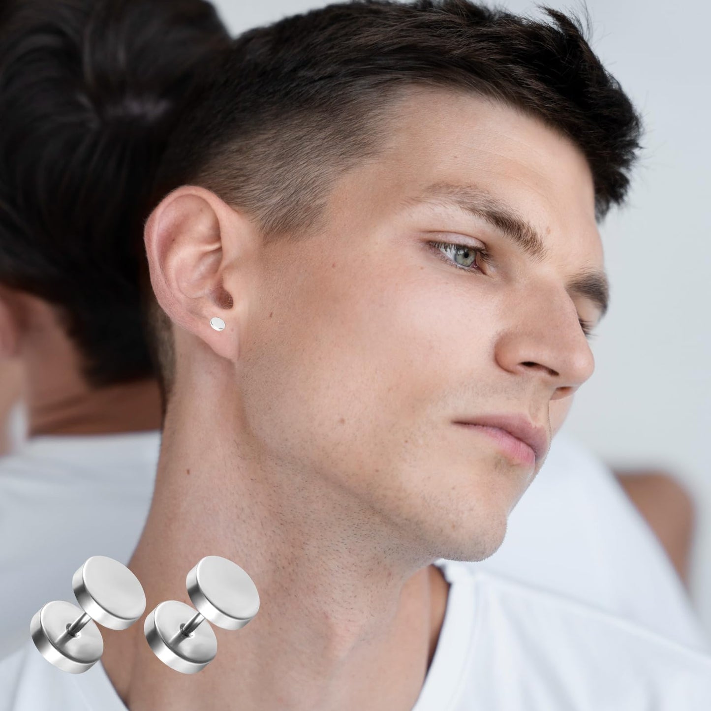 6 Pairs Silver Earrings for Men Women Fake Plugs Faux Gauges Plugs Earring Stainless Steel Stud Earrings, 4-10mm (Silver)