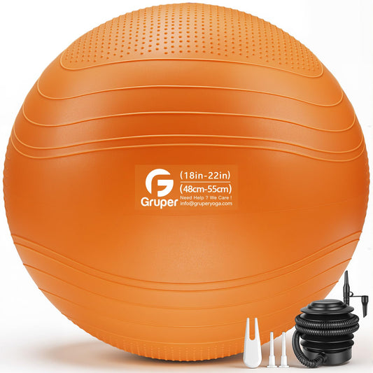 Gruper Yoga Ball, Extra Thick Non Slip Exercise Ball for Workout, Birthing, Balance, Stability, Pregnancy, 4 Sizes Anti Burst Chair for Home and Office, Includes Quick Pump & Fitness Guide