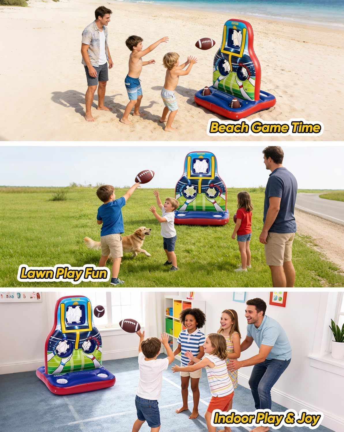 Luottis Inflatable Football Toss Pool Game Set – Floating Pool Games for Kids, Teens & Adults, Family, Includes 4 Footballs + 2 Pumps, Summer Swimming Pool Toys for Party, Beach, Lawn, Indoor/Outdoor