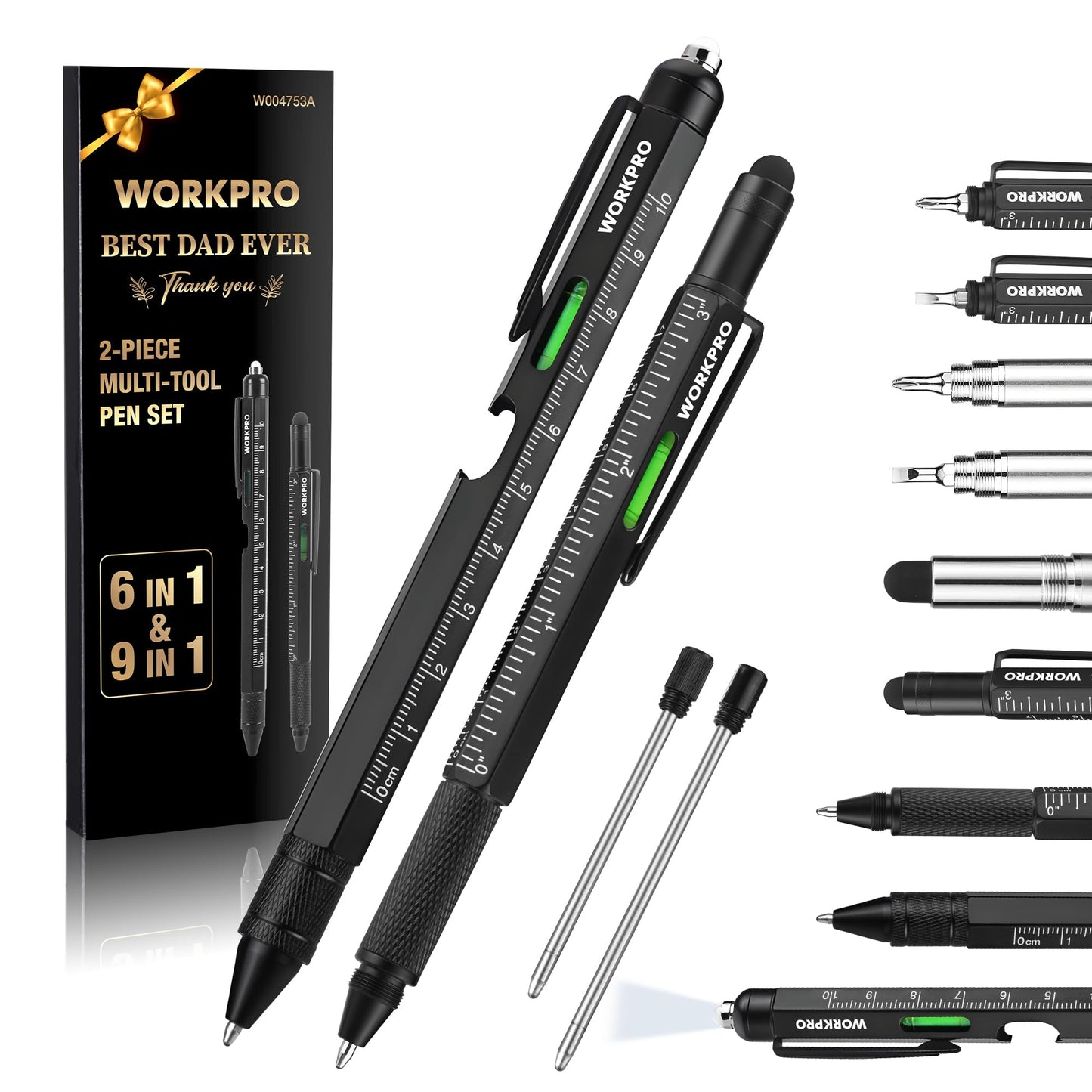 WORKPRO Father’s Day Gifts for Men, 9 Functions Multi-tool Pen Set, Birthday Gifts for Who Have Everything, Cool EDC Gadgets for Men, Stocking Stuffers, for Dad Grandpa Husband Him Adults Boyfriend