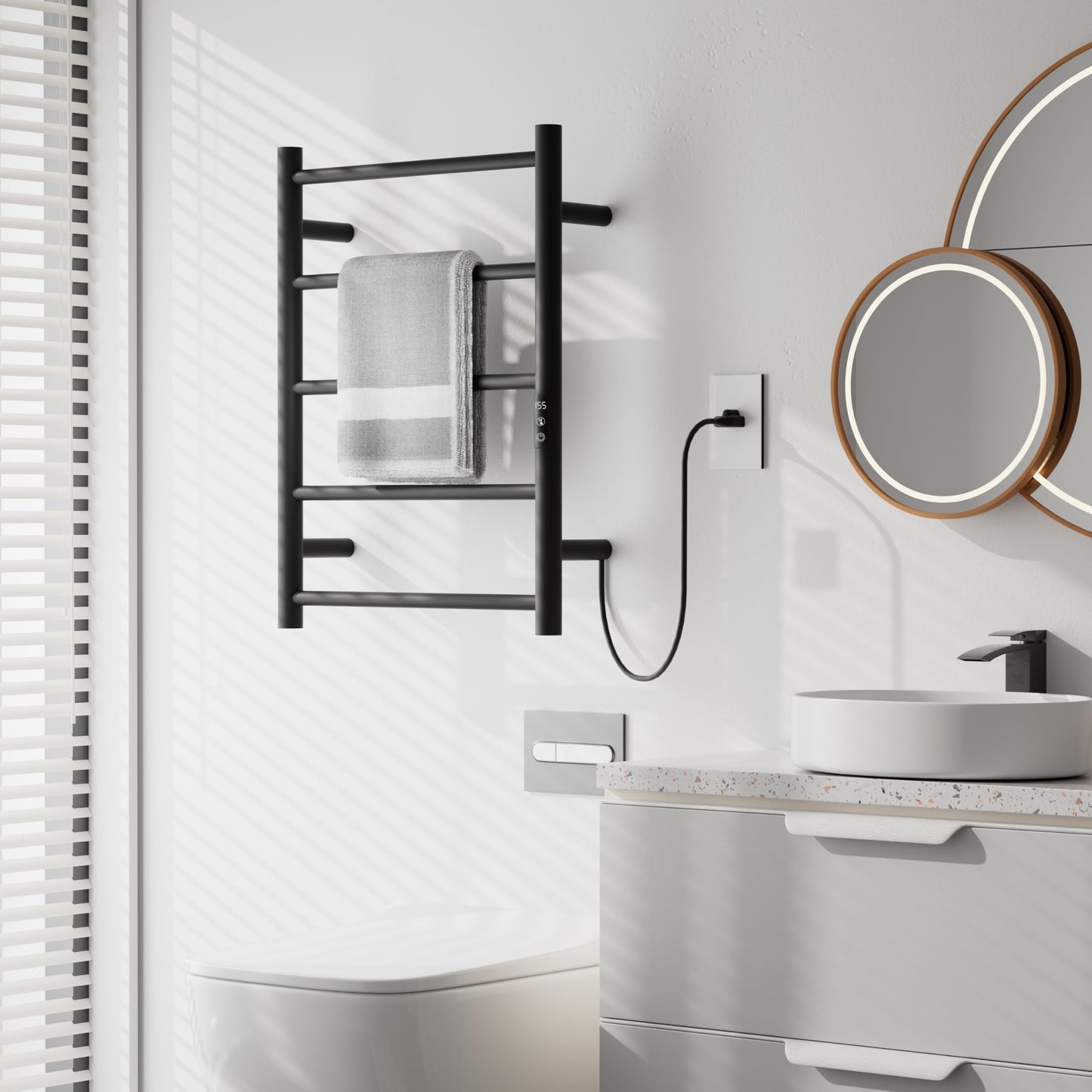 Statappy Heated Towel Racks, Towel Warmer Rack for Bathroom, Wall Mounted Electric Towel with Built-in 24hr Timer, Towel Rack Plug-in/Hardwired, Matte Black
