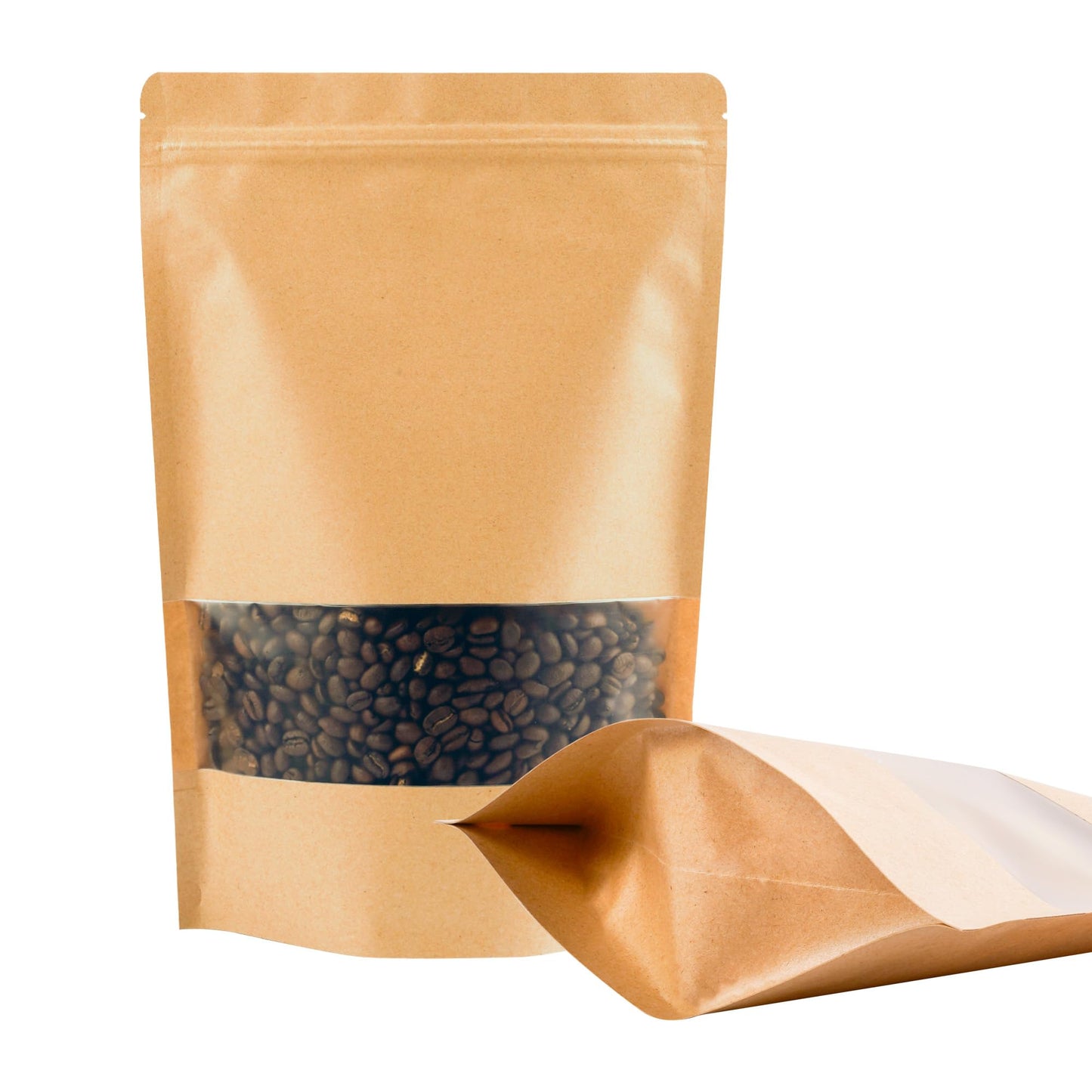 EIOFG Packaging 100PCS Kraft Paper Bags with Window(3.9" X 5.9"), Resealable Paper Bags for Food Storage, Stand Up Treat Bag Reusable for Candy, Cookie, Heat Seal Paper Bag for Small Business