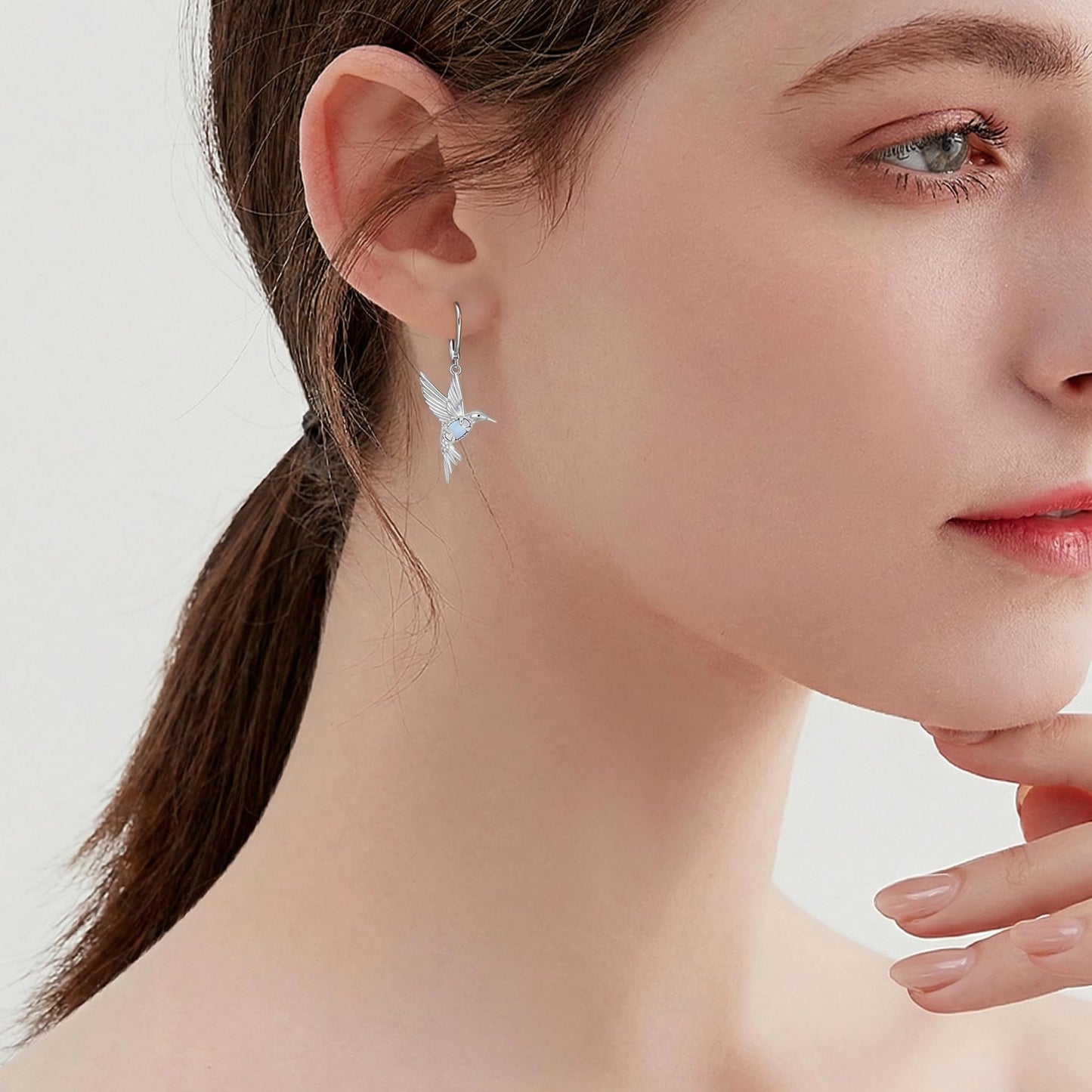 BETHZA Hummingbird Earrings 925 Sterling Silver Natural Moonstone Hummingbirds Drop Dangle Earring Animal Jewelry Gifts for Women