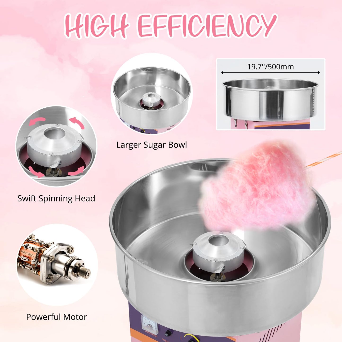 Garvee Commercial Cotton Candy Machine, 1000W Cotton Candy Maker with Stainless Steel Bowl, Sugar Scoop and Large Storage Drawer, Perfect for Home Party, Kids Birthday, Carnival, Pink