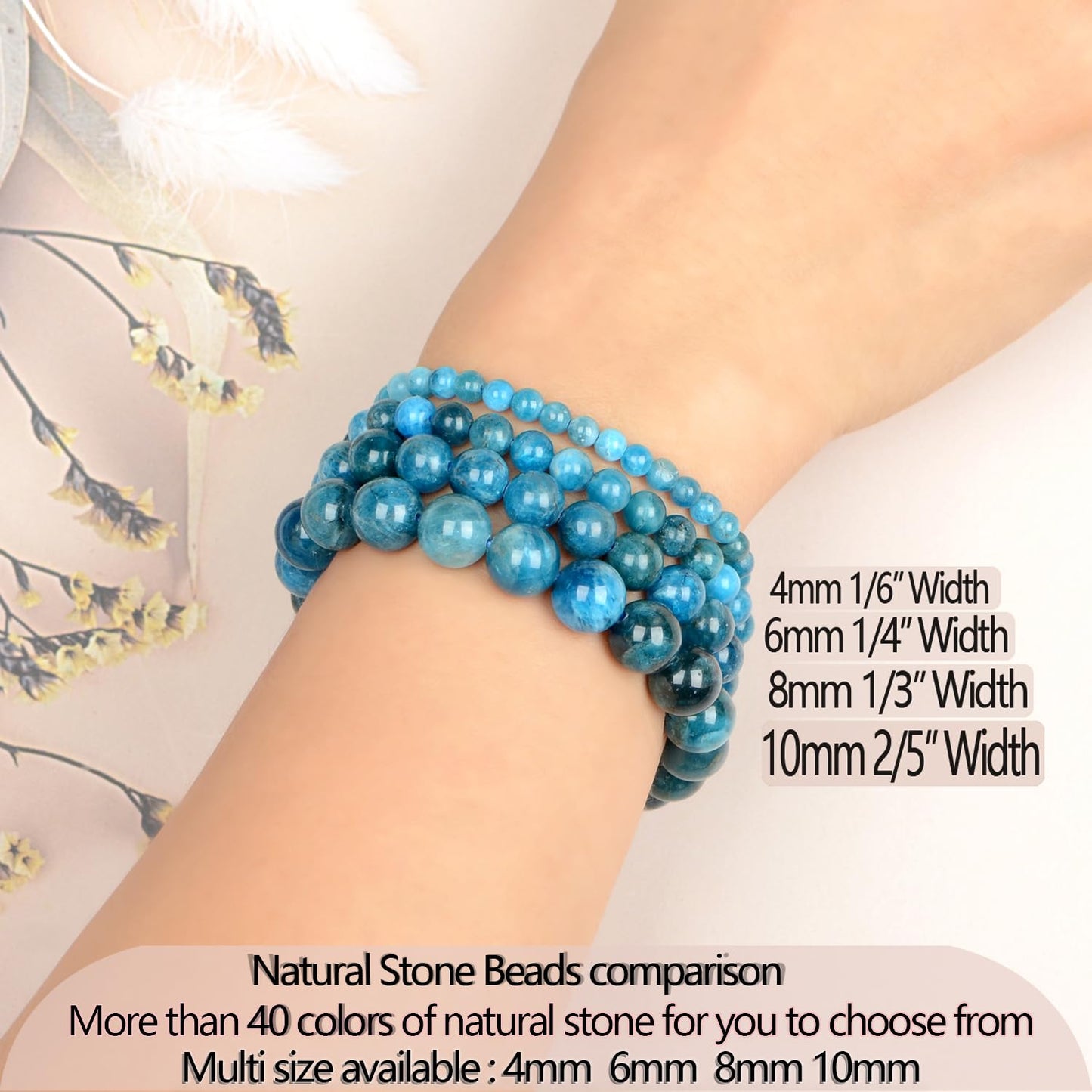 LPBeads Handmade Natural Gemstone Stretch Elastic 6mm Blue Apatite Bracelet Healing Crystal Round Stone Beads Jewelry Gifts for Women Men
