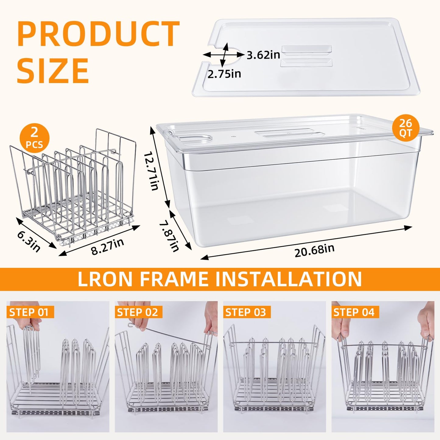 WELKOR Sous Vide Container 26 Quart with Lid & 2 Racks, Large Precision Cooker Water Bath Tank, Food-Grade PC Material, Heat Resistant (-40°F to 212°F) for Anova, Joule, Instant Pot