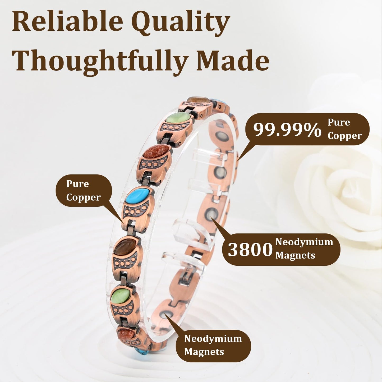 Fashtour 99.99% Pure Copper Magnetic Bracelet and Ring Set for Women, Heart Wire Design Adjustable Jewelry with 3800 Gauss Magnets, Elegant Gift Box (Turquoise and Double Heart Ring Set)