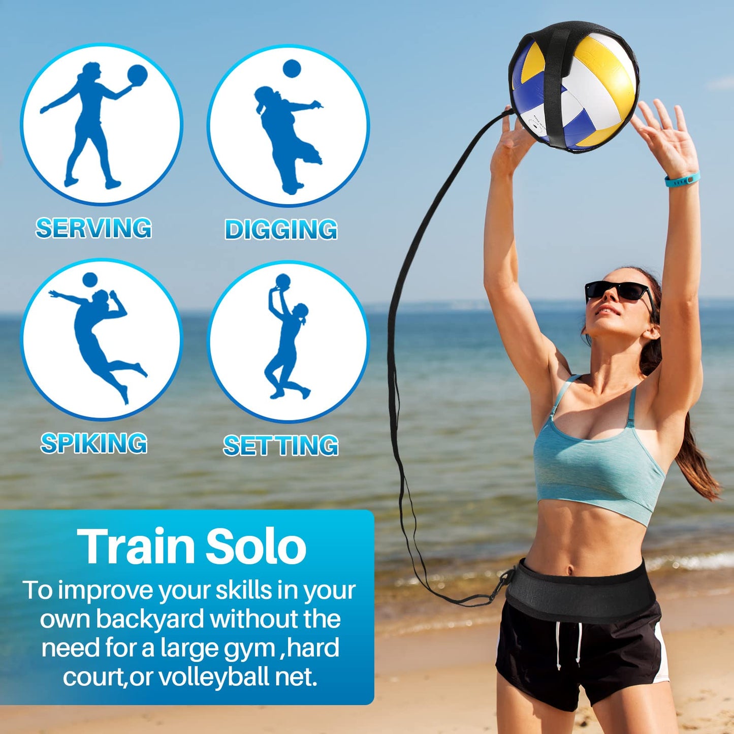 Volleyball Training Kit for Solo Practice, Adjustable Volleyball Serve Trainer & Rebounder, Volleyball Training Equipment for Serving, Setting & Spiking, Volleyball Training Aids for Youth & Adults