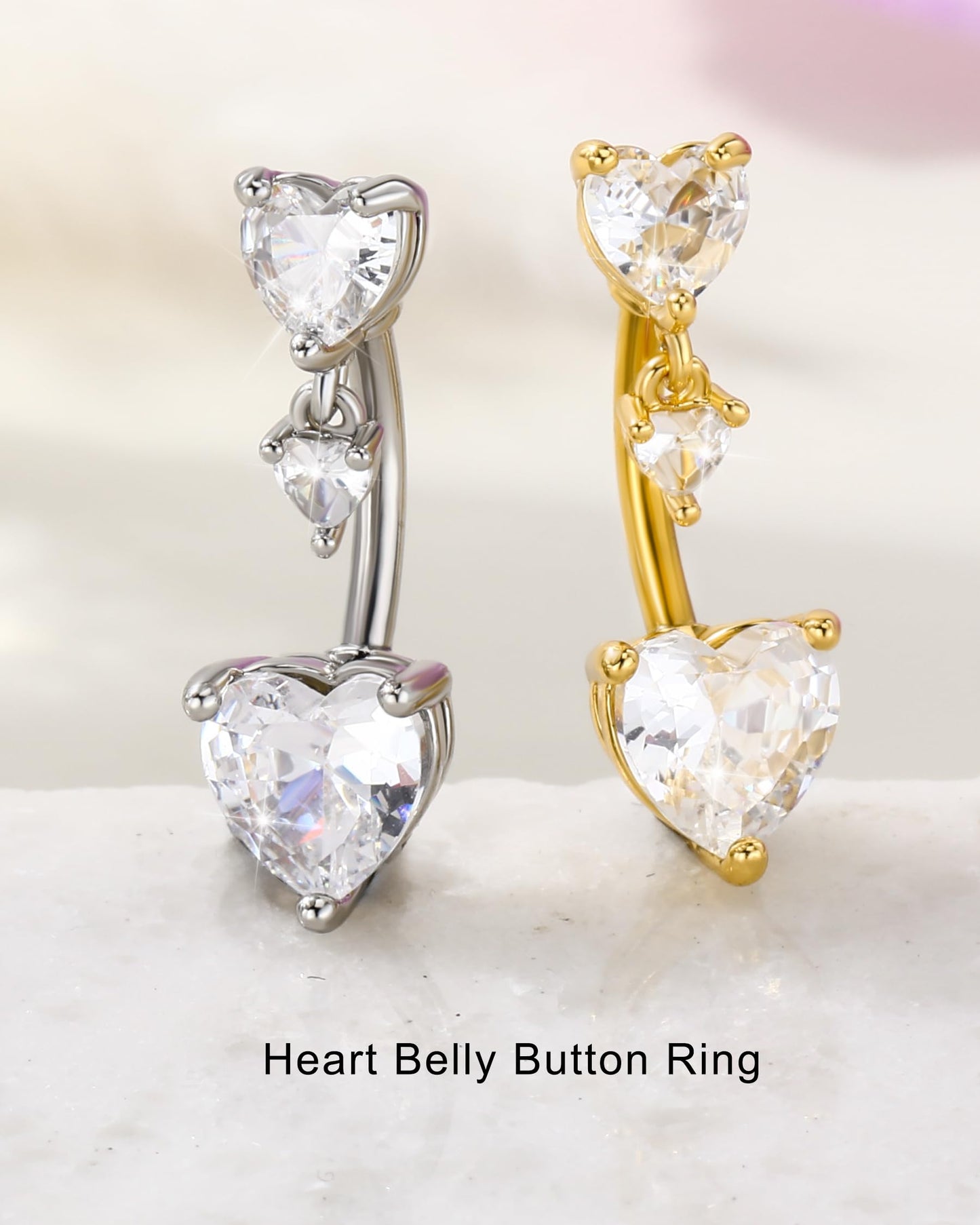 Jewseen Dainty Belly Button Rings 14G Heart Belly Rings for Women Gold Navel Ring 316L Surgical Steel 10MM Heart Navel Piercing