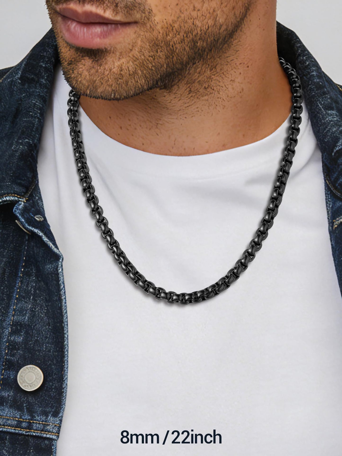 PROSTEEL Mens Chain Necklace, Squre Rolo Link Chains Black Chunky Stainless Steel Necklace 8mm Waterproof & Durable Men and Women Jewelry with Gift Box 20in