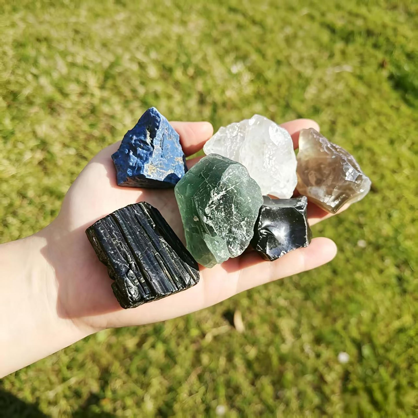 Crystal for Guardian Coven, Natural Raw Crystals 1.2-2″Set of 6 Black Tourmaline, Obsidian et. Protection Stones for Negativity Repel, Aura Shield & Home Purification