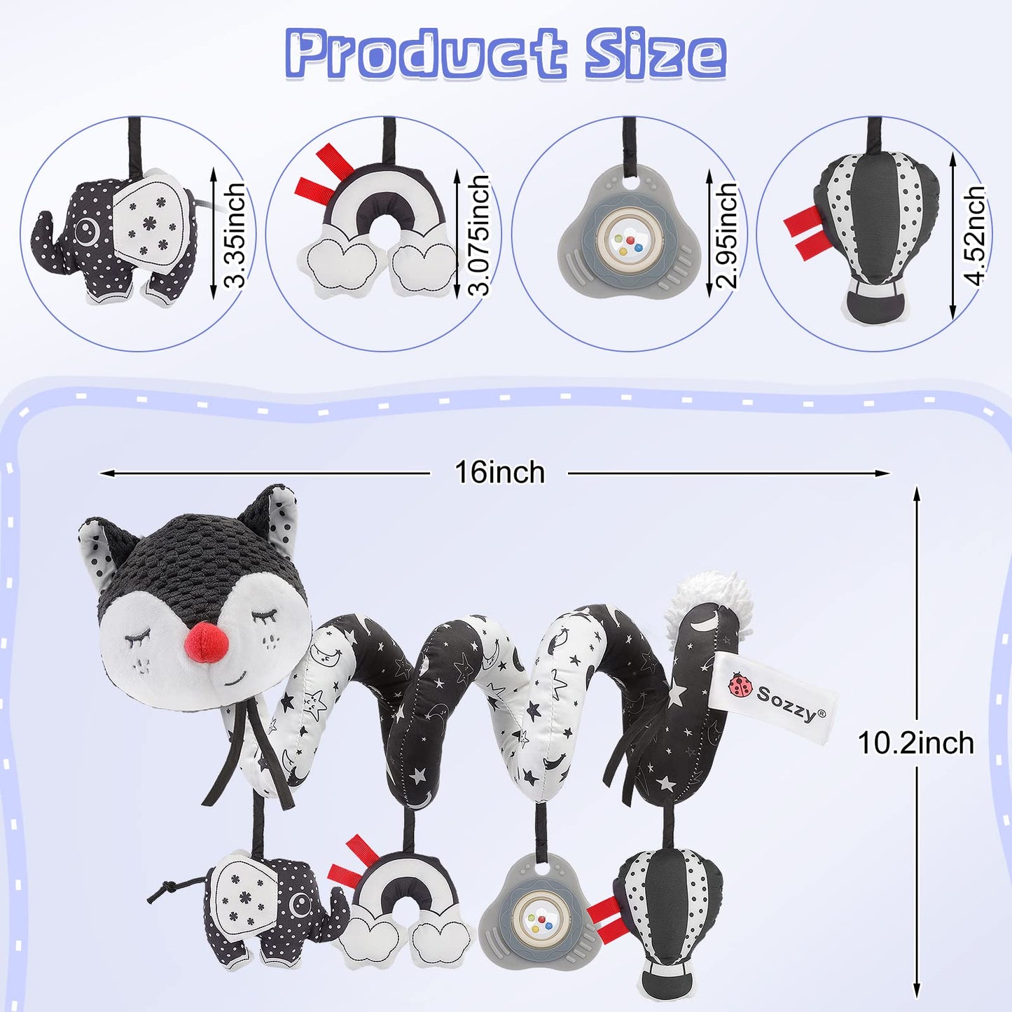 FPVERA Car Seat and Stroller Toys - Black and White Car Seat Toy High Contrast Baby Toys, Baby Plush Spiral Activity Toy for Crib Mobile, Newborn Sensory Toy Best Gift for 0 3 6 9 12 Months Infants
