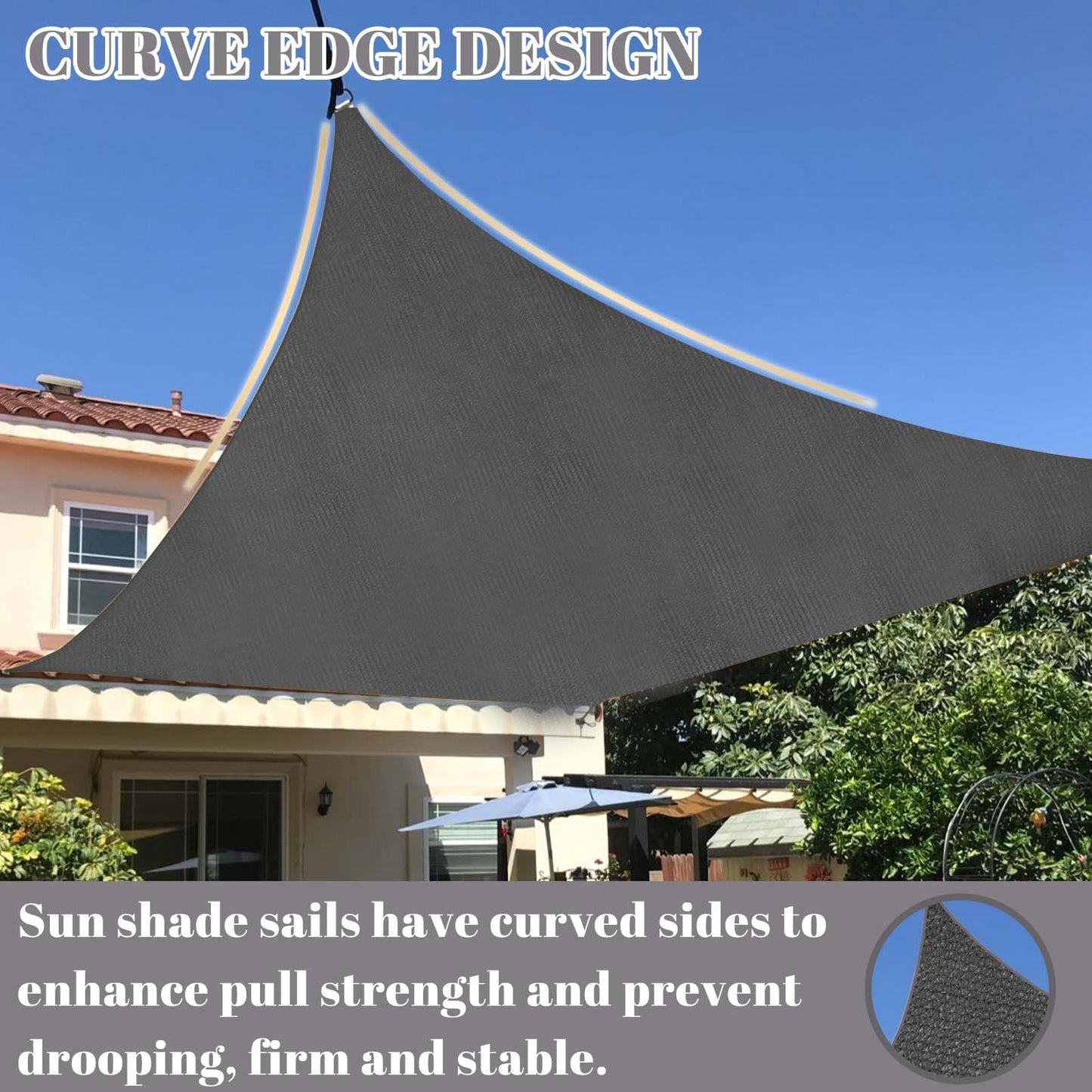 Cool Area Sun Shade Sail 12x16FT Rectangle Shade Canopy Outdoor Sunshade for Patio Backyard Garden, Dark Grey
