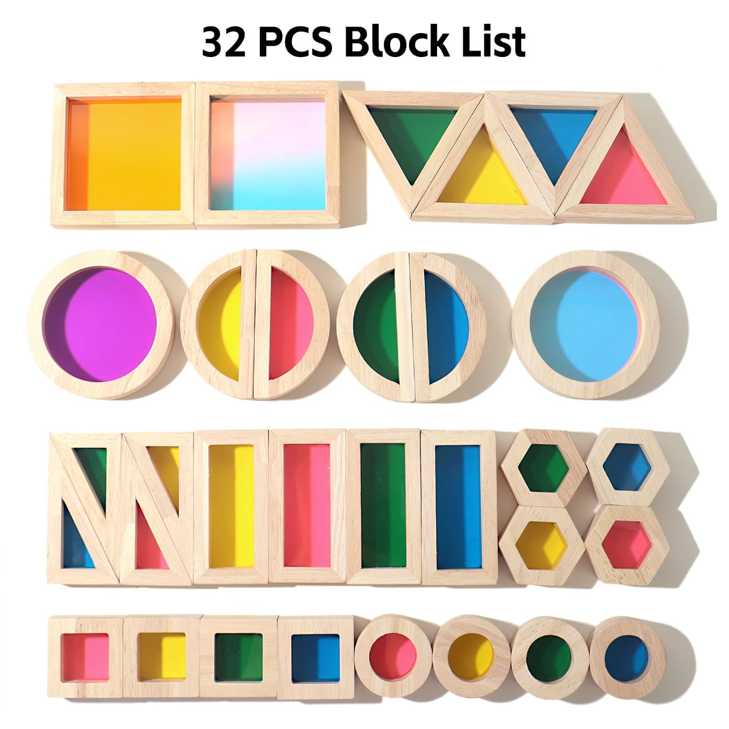Dinhon 32-Piece Acrylic Rainbow Building Blocks Set for Kids - Colorful Stacking Blocks, Educational Toddler Puzzles, Preschool Learning Toys, Gifts for Ages 1 2 3 4 5 Boys and Girls