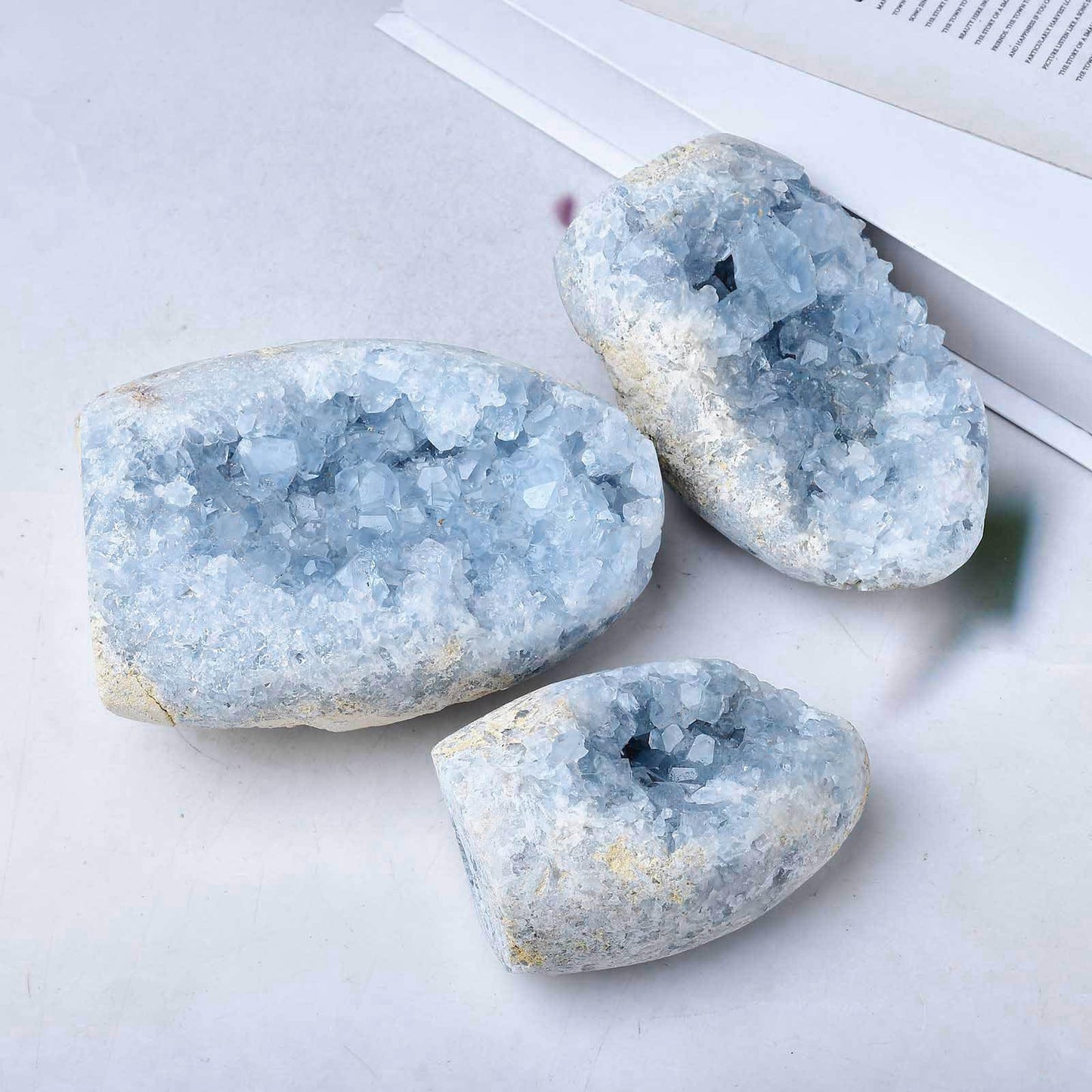 FZBHRO Natural Blue Celestite Cluster Geode Healing Crystal Stone Collection Mineral Specimen Home Office Decor Meditation Gifts 0.8-1.3 Pound