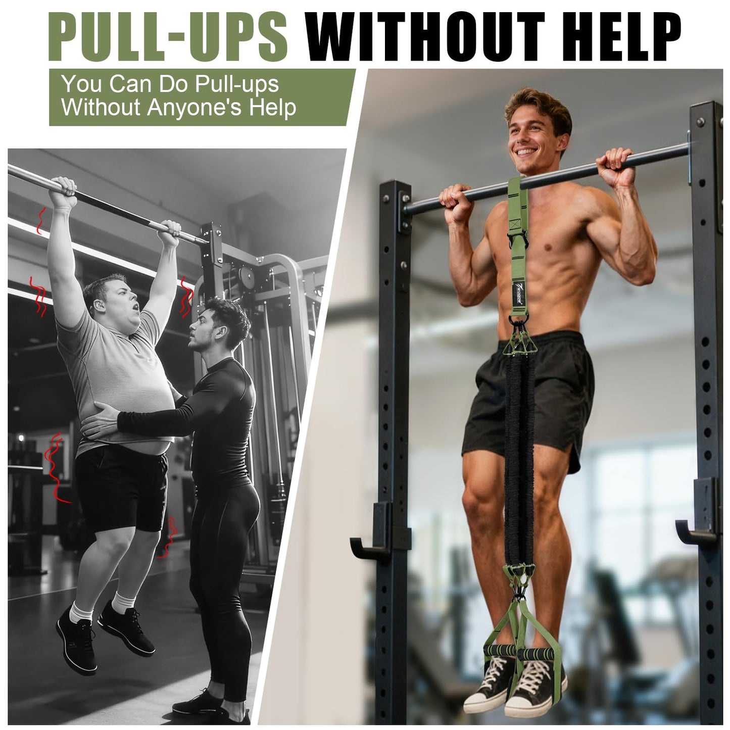 Upgraded Pull Up Assistance Bands, Heavy Duty Resistance Bands with Handles, Exercise Band with Door Anchor, Adjustable Workout Band Set for Pull Up Bar, Full Body Strength&Muscle Training, Home Gym