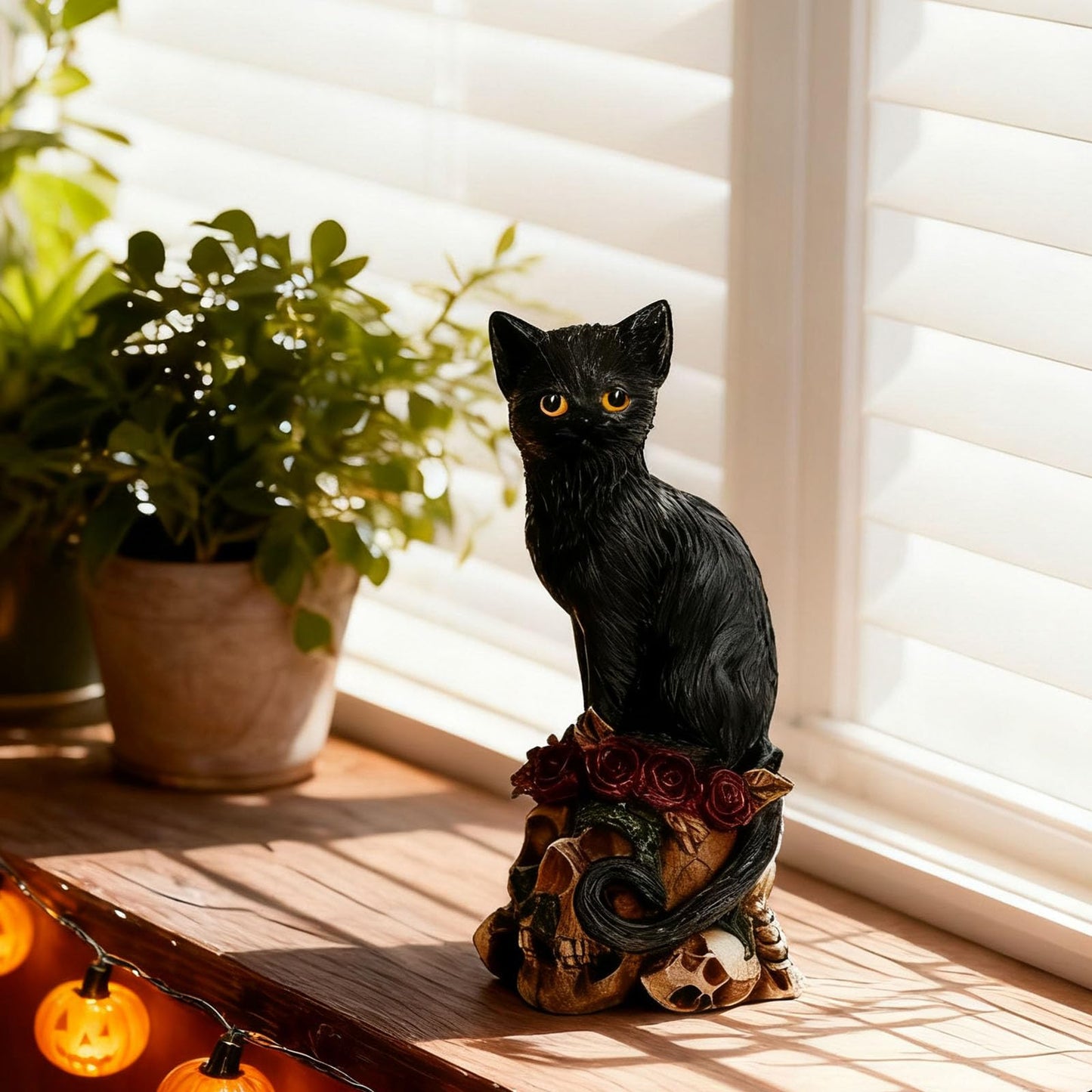 Black Cat Skull Statue, Gothic Resin Sculpture for Home Decor, Spooky Occult Witchy Dark Academia Collectible, Spring Gift for Cat Lovers Goth Collectors Men Women, Birthday Anniversary Housewarming