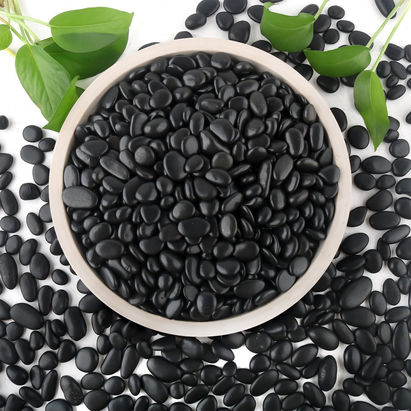Mulctun 6lb Black Rocks for Planters- 1/4" - 3/4" Polished Black Stones Smooth Flat Pebbles for Fish Tanks Decorative River Rocks for Vases Bonsai Pots Garden Stones for Landscaping and Yards