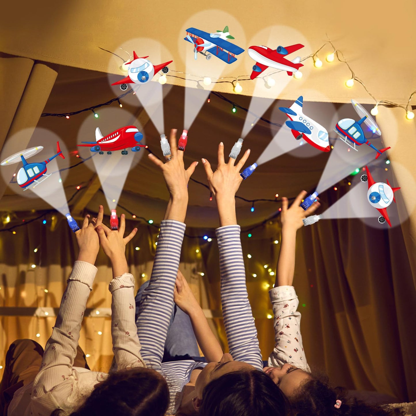 Oitnlaughter 36PCS Airplane LED Finger Lights Aircraft Party Favors Glow in the Dark Light Up Finger Lights Plane Themed Toys Bulk for Birthday Party Goodie Bag Stuffer Birthday Gifts Classroom Prize