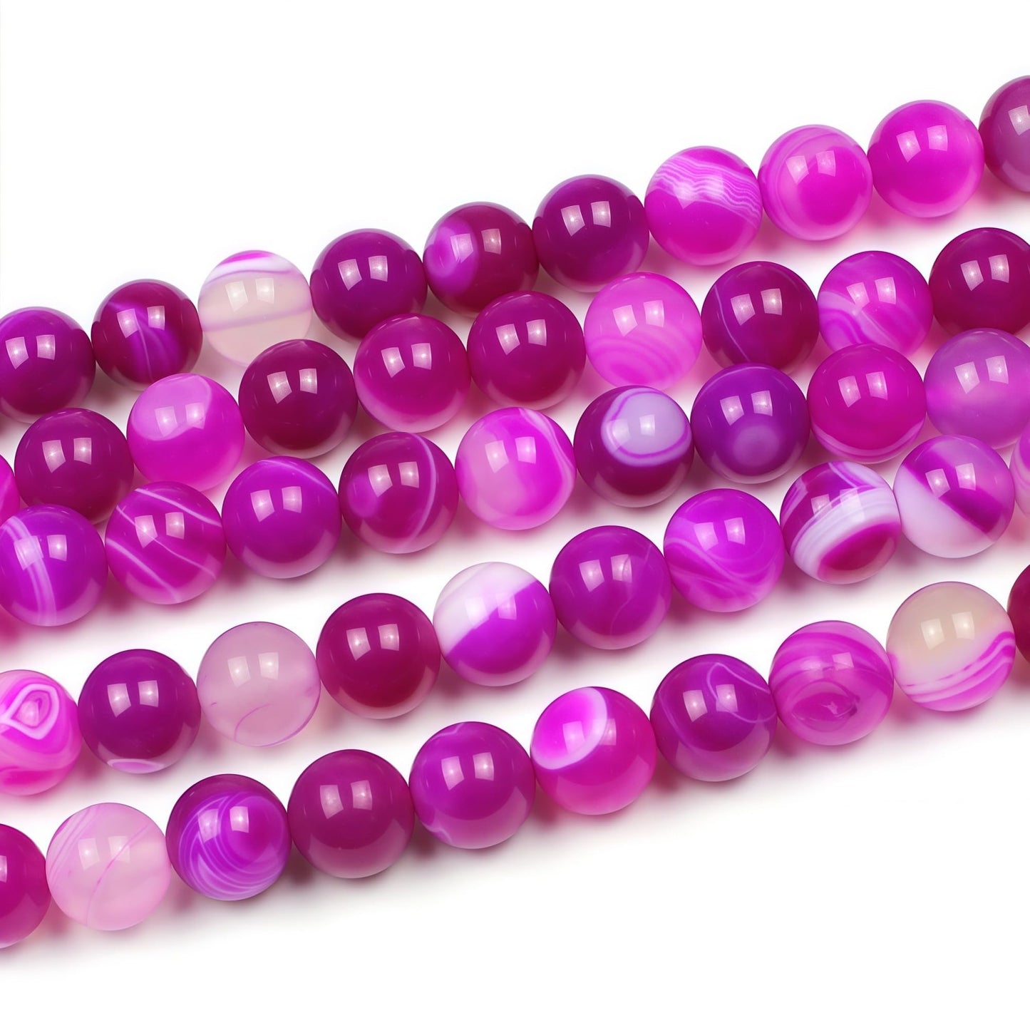 MJDCB Natural Stone Beads Rose Red Stripe Agate Round Loose Beads for Jewelry Making DIY Bracelet Necklace (10mm)