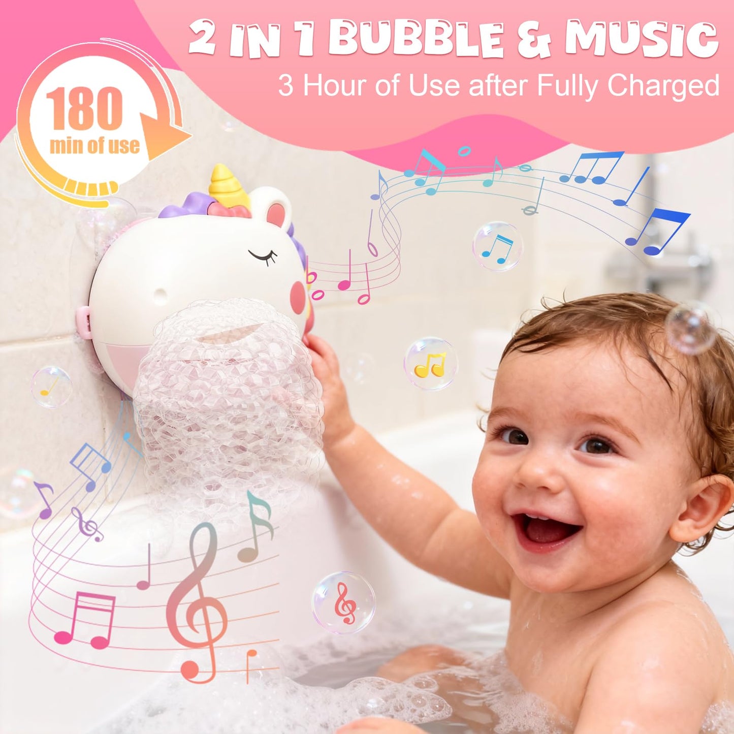 Baby Bath Toys, Unicorn Rechargeable Bath Bubble Machine, Automatic Bubble Maker with 12 Music, Bathtub Shower Water Toys, Toddlers Gifts for Girls Bathroom Toys Kids Ages 1-3 4-8