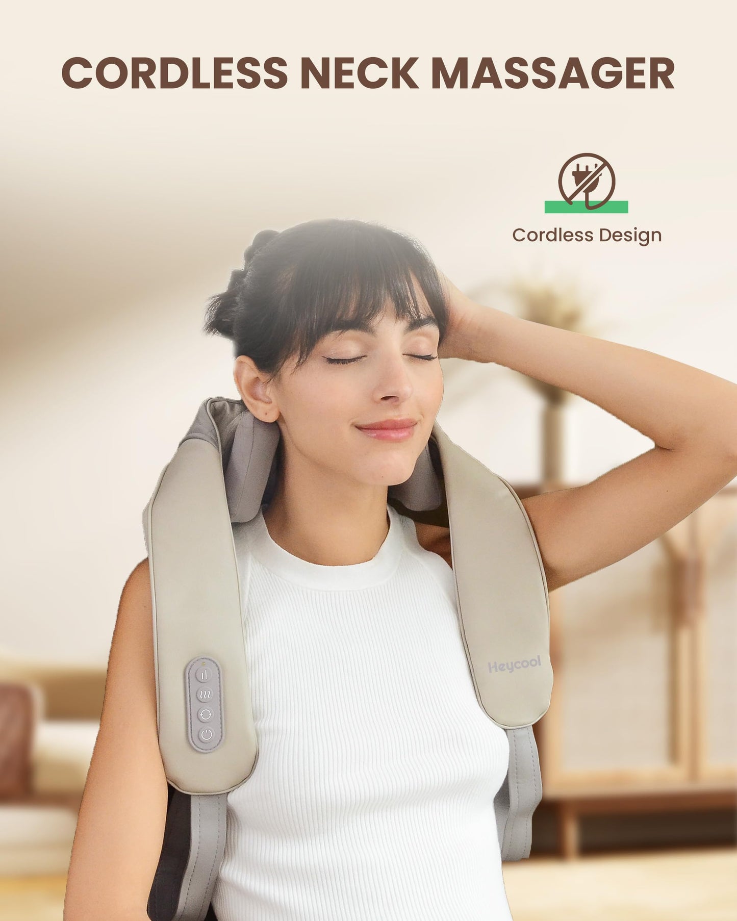 Heycool Cordless Neck Massager with Heat, 4D Deep Kneading Neck Shoulder Massager for Pain, Wireless Shiatsu Back Massager Pillow, Gifts for Men, Women Rechargeable