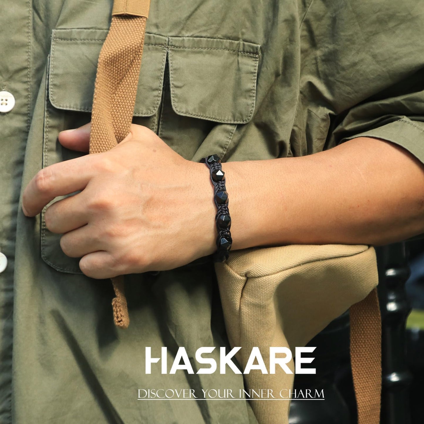 HASKARE Easter Gifts for Men Teens - Handmade Gift Protection Strength Natural Obsidian Beaded Bracelet for Dad Son Husband Brother Boyfriend