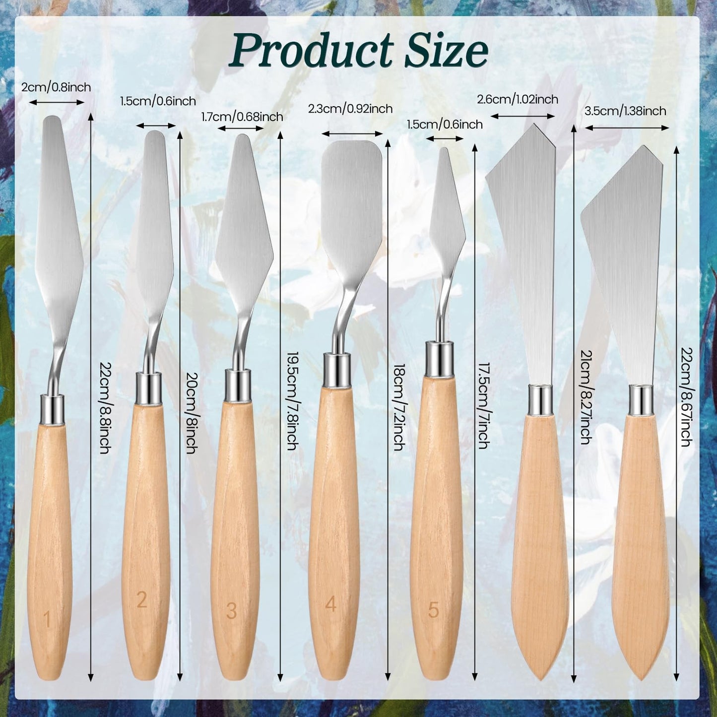 Honoson 7 Pieces Painting Knife Set Spatula Palette Knife Stainless Steel Drawing Scraper Oil Painting Accessories with Wood Handle for Art Acrylic Draw Color Mixing Supplies(Wood Color)