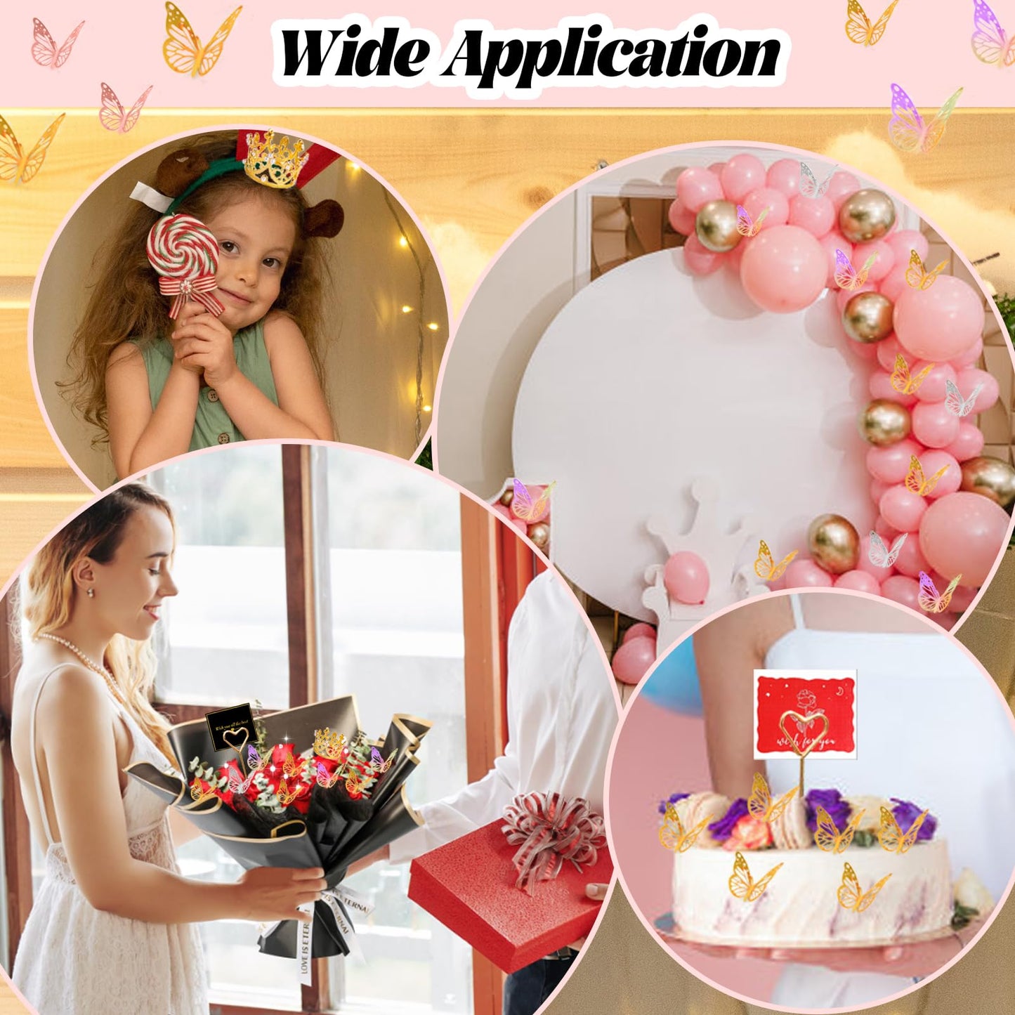512Pcs Flower Wrapping Paper Kit with 120 Sheets Waterproof Floral Wrapping Paper 3D Butterfly Decor Crowns,Bouquet Pins Ribbons,DIY Crafts for Mother's Day Valentines Graduation Birthday Gift