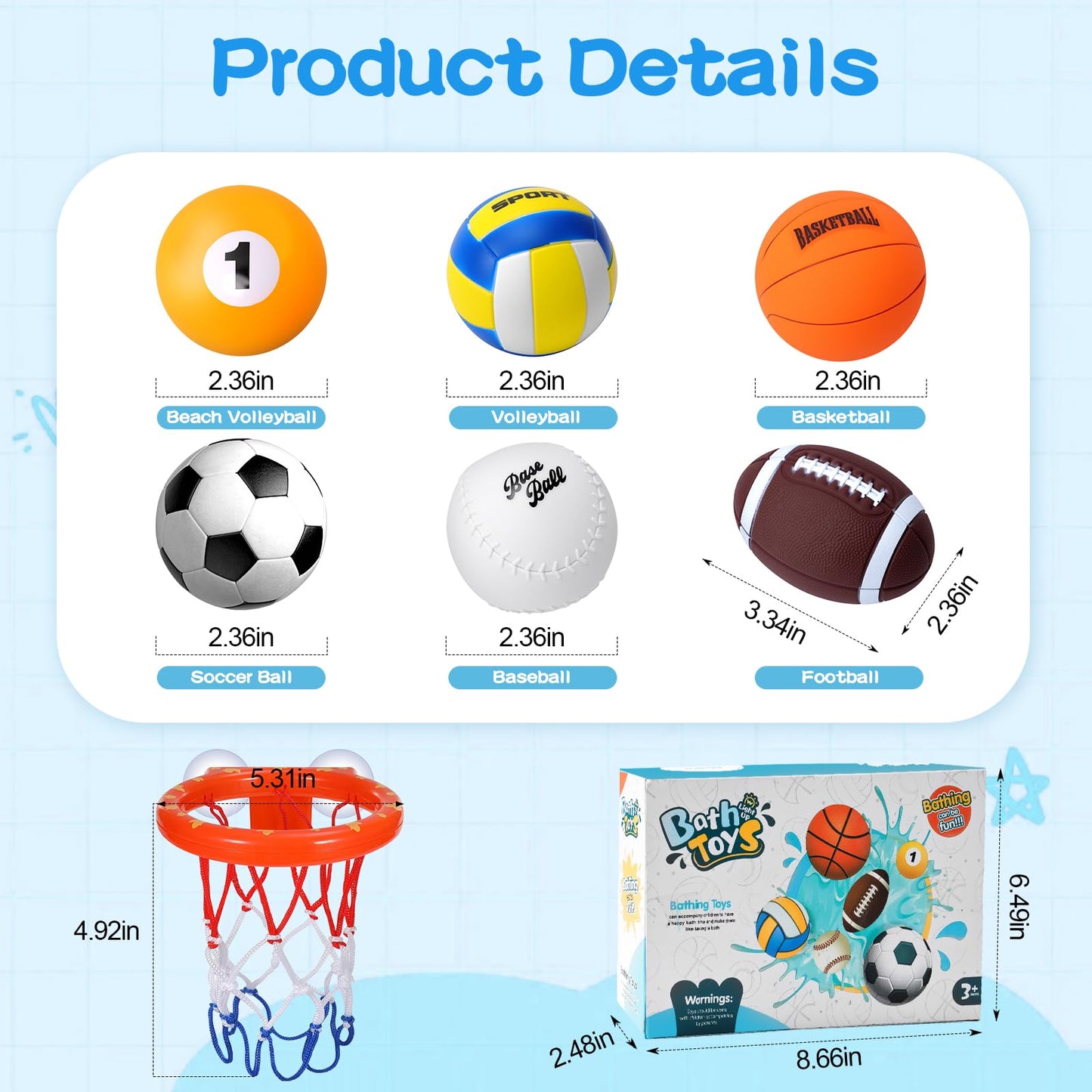 Light Up Bath Toys, Bathtub Basketball Hoop for Kids 1-3, Toddler Water-Activated Light Up Toys 6-12-18 Months, Sensory Toys for Tub Pool Swimming Shower, Baby Bathtub Gift for Boy Girl Birthday