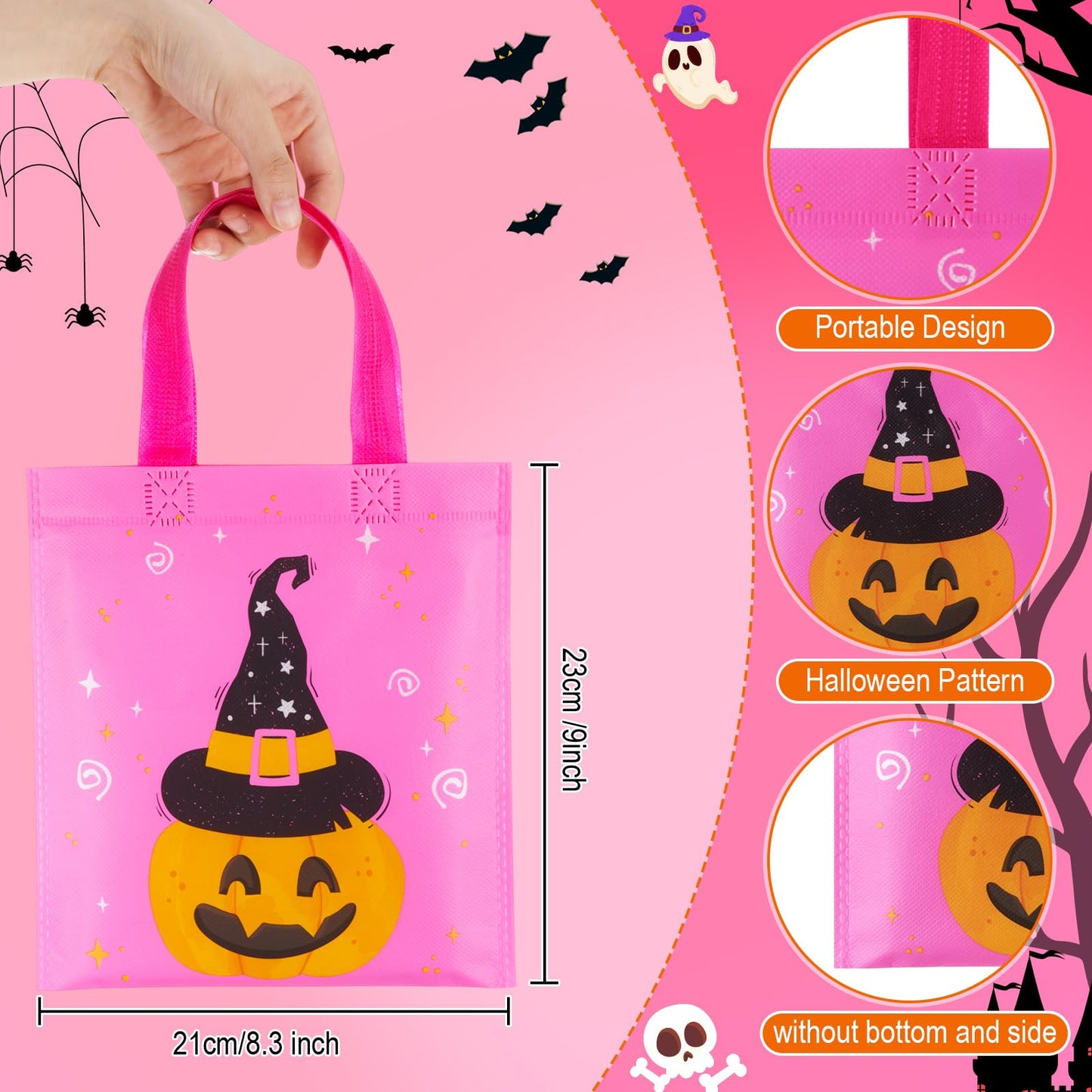 Sweetude 120 Pcs Easter Tote Bags Bulk with Handles Bunny Reusable Party Non Woven Treats Goodie Bags for Easter Party Supplies(Boo)