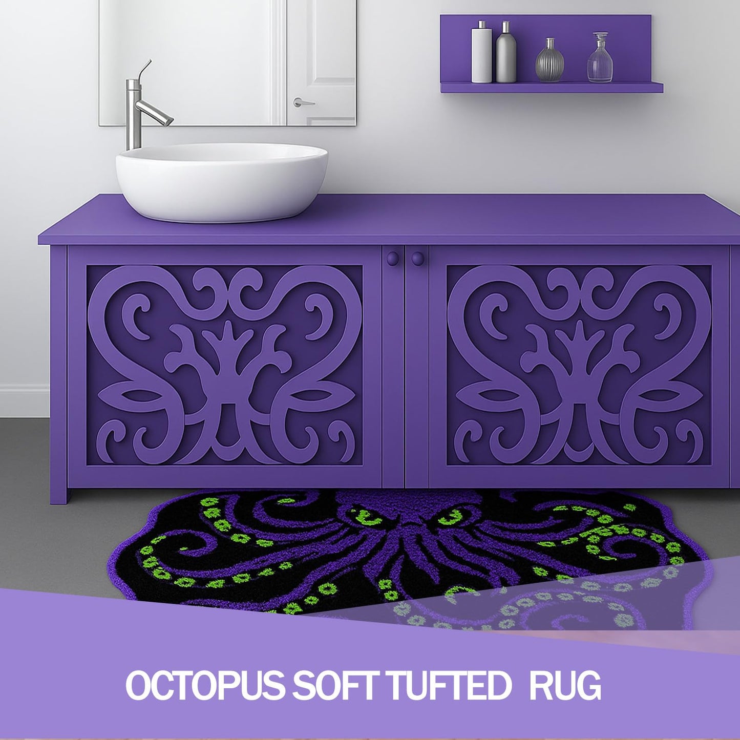 LSYESDLA Cool Purple Octopus Bathroom Rug, Soft Plush Gothic Animal Tufted Bath Mat, Non-Slip & Machine Washable, Absorbent Quick Dry Floor Door Mat Home Decor for Shower, Tub and Sink, 23.6"x35.4"