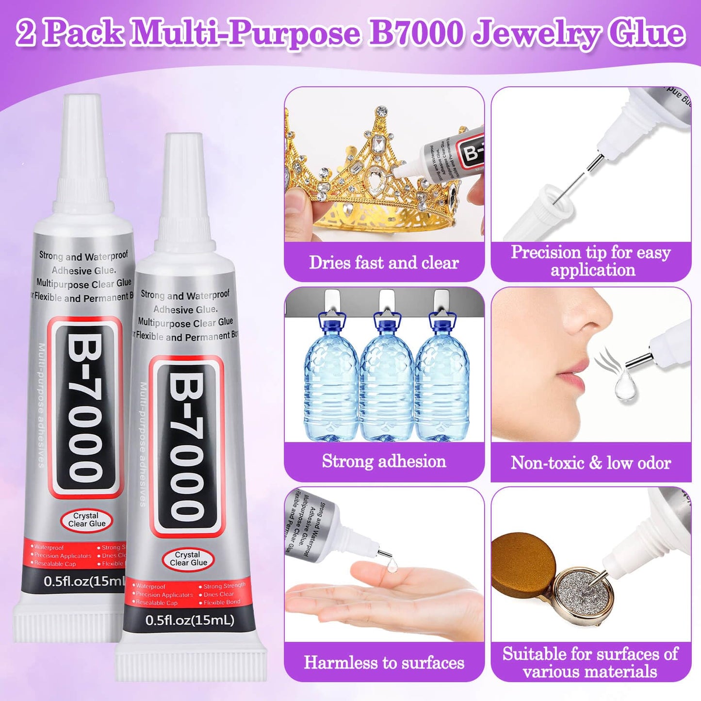 anezus 400Pcs Jewels for Bedazzling with 2 Pack B7000 Jewelry Glue, Flat Back Craft Gems Rhinestones for Clothing, Sequins Rhinestones Gemstones for Fabric, Craft, Decoration