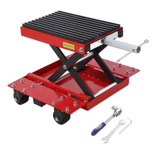 Garvee Motorcycle Lift Jack with Wheels, 1200 LBS Transmission Motorcycle Stand Scissor Jack with Wide Deck & Dolly, Thickened Rubber Pad Dirt Bike Stand Lift for ATV, Bike, Street Cruiser Bikes