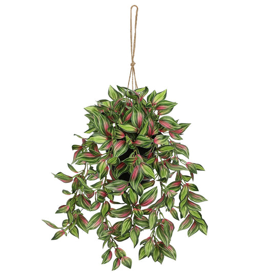 Briful Artificial Hanging Plants in Black Pot 17.7" Lifelike Trailing Faux Watermelon Peperomia Silk Plant with Cascading Greenery Fake Hanging Greenery for Indoor & Outdoor Home Garden Décor