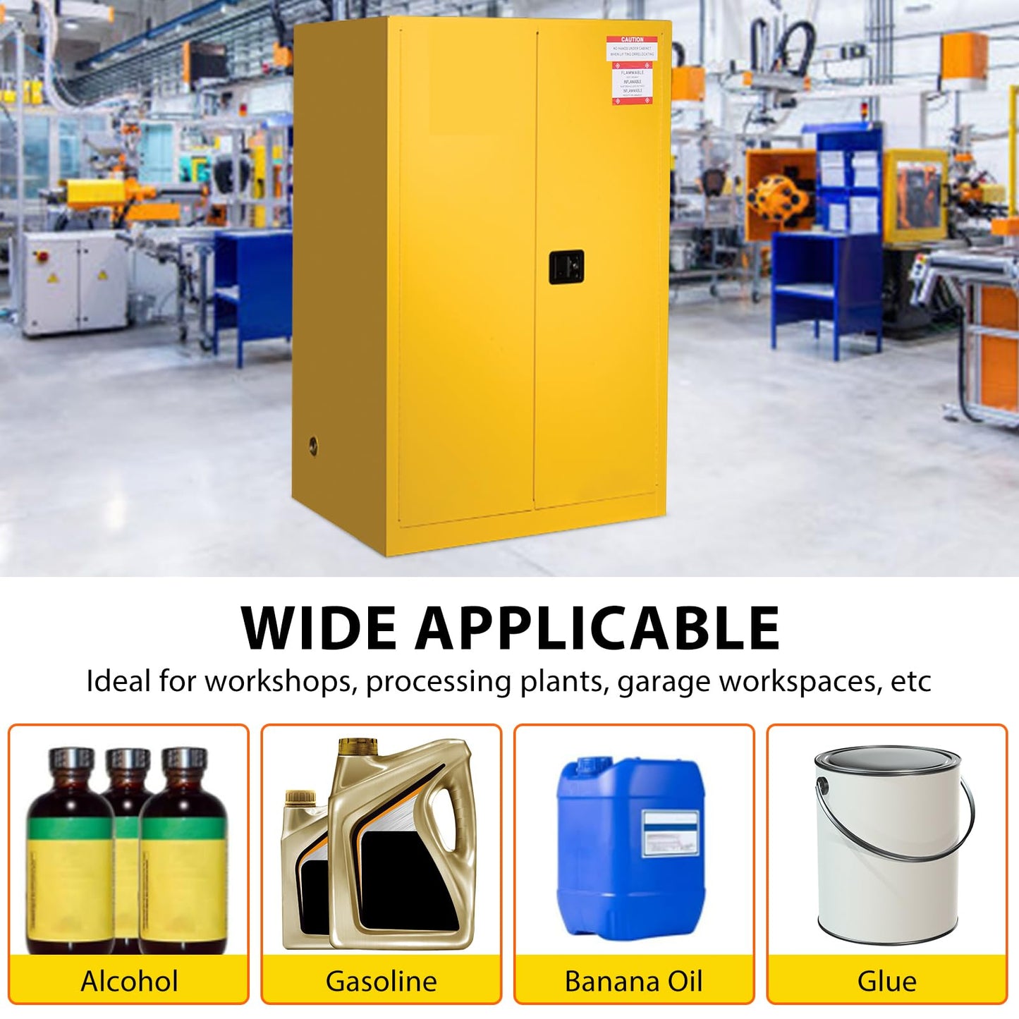 60 Gallon Flammable Safety Cabinet, Industrial Steel Fireproof Storage Locker for Flammable Liquids, 2 Adjustable Shelves, Manual Close Doors, Double-Wall Design, OSHA Compliant Cabinet 65"X34" X34"