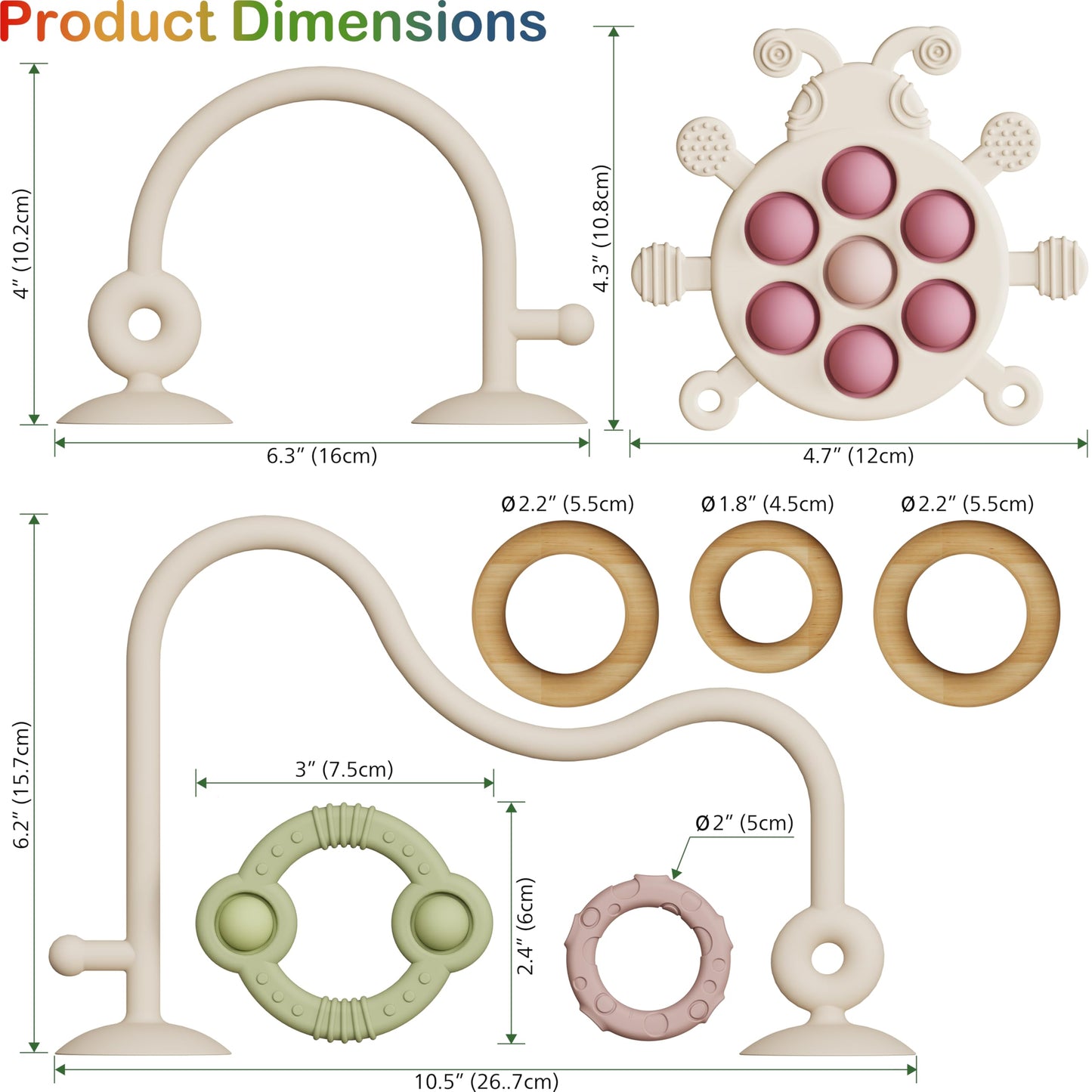 Baby Montessori Toy, High Chair Suction Cup Toy and Teething Toy Set - Table Toy & Pop-it Fidget Teether for 6+ Months 1 2 3 Years, BPA Free Silicone Sensory Toys for Baby and Toddler (Beige)