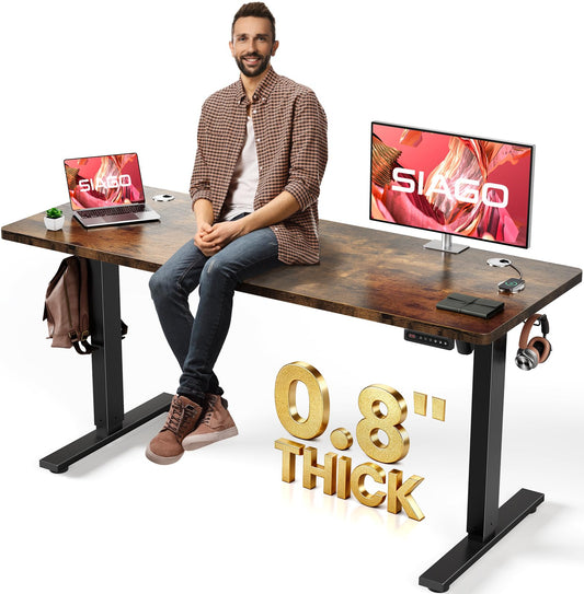 SIAGO Electric Standing Desk Adjustable - 63 x 24 Inch Sit Stand up Desk with Cable Management - 3 Memory Preset Adjustable Height Table