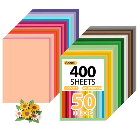 400-Sheets Colored Cardstock for Crafts: 50 Assorted Colors, 8.5" x 11", 65lb/180gsm, Colored Paper for Kids School Supplies, DIY Crafts, Card Making, for cri·cut Cutting