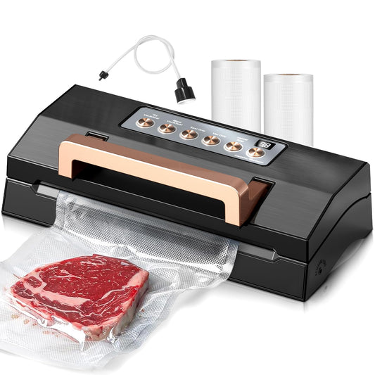 5.0 Precision Food Vacuum Sealer Machine, Commercial Full Automatic Vacuum Sealer Machine, Deluxe Powerful Vacuum Sealing System, Double Heat Seal, Built-in Cutter&Storage, 2 Bag Rolls&Hose,Sous Vide
