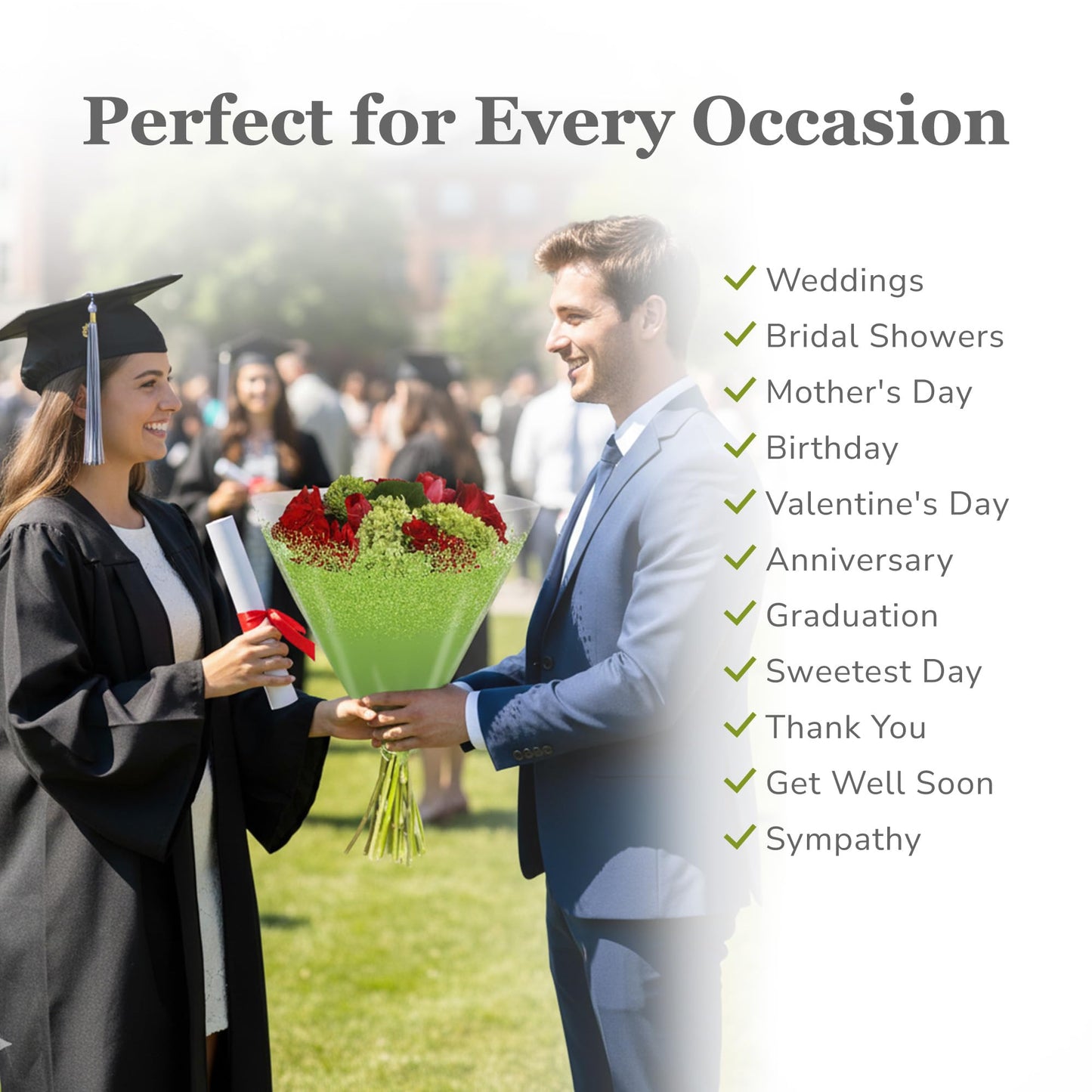the florist Supply Confetti Sleeves 20 Pack 17.3 x 17.1 x 4.9 Inch Waterproof Flower Bouquet Wrapping Sleeves, Flower Bouquet Bags, Plastic Floral Sleeves, Gift-Ready for Wedding, Birthday, Green