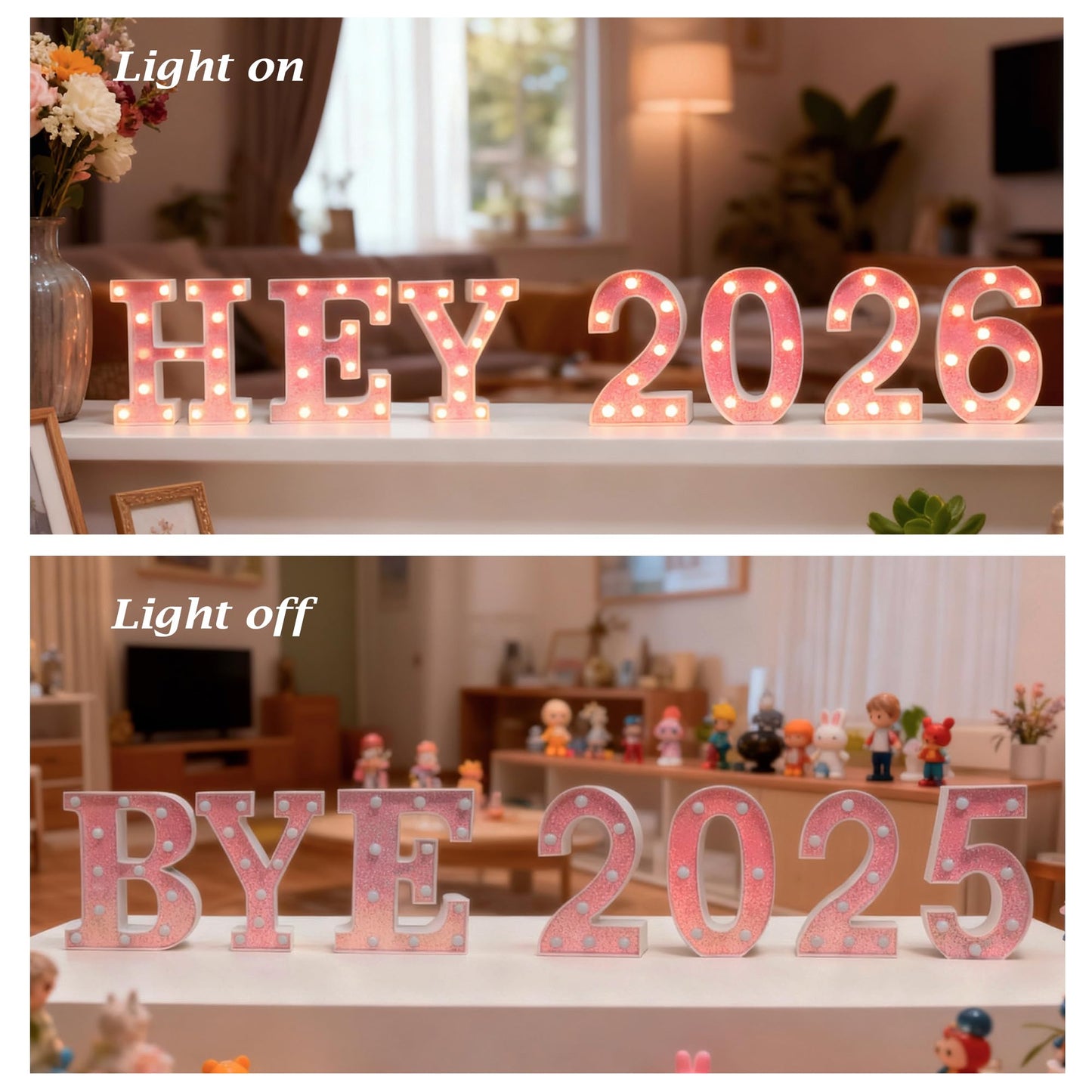 Light Up Pink LED Letters Glitter Alphabet Letter Sign Lights， Battery Powered for Night Birthday Party Wedding Girls Gifts Home Bar Christmas Decoration, Pink Letter D