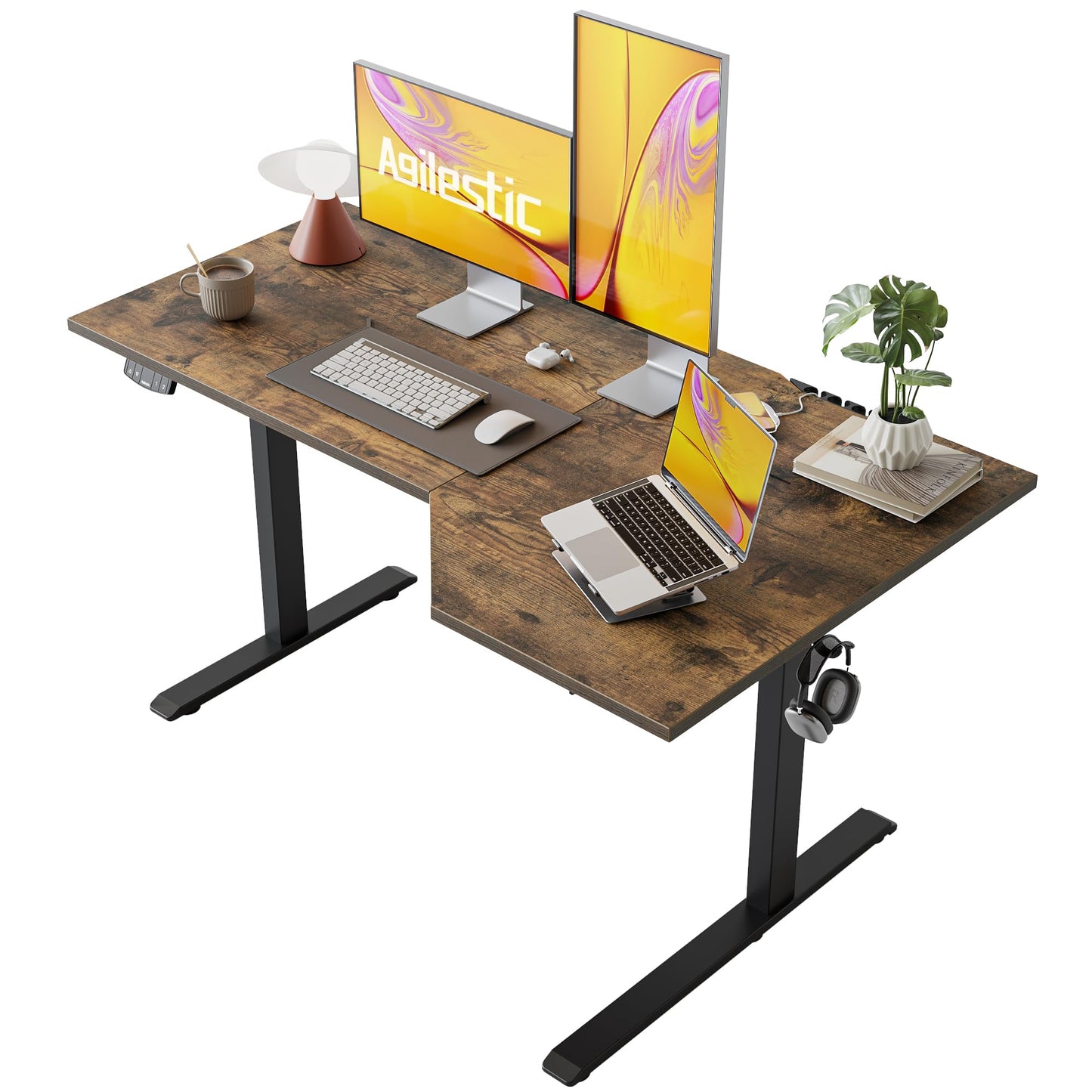 Agilestic Electric Standing Desk, L-Shaped 55 Inches Height Adjustable Desk, Sit and Stand up for Work Office Home, Ergonomic Rising Computer Table for Home Office with Splice Board, Rustic Brown