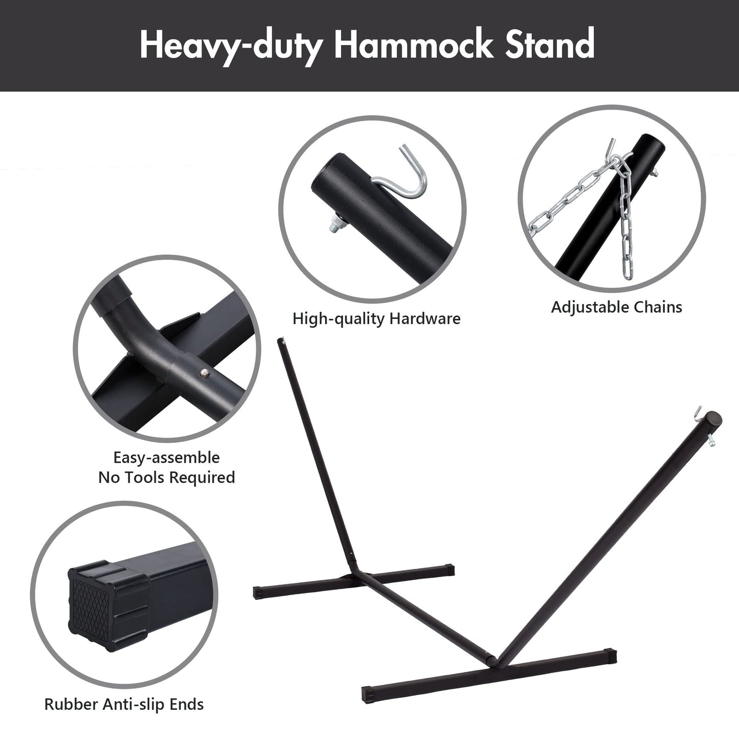 ANOW Double Hammock with Stand Included, 2 Person Hammock with Stand for Outside, 450 LBS Weight Capacity, Gray Cube