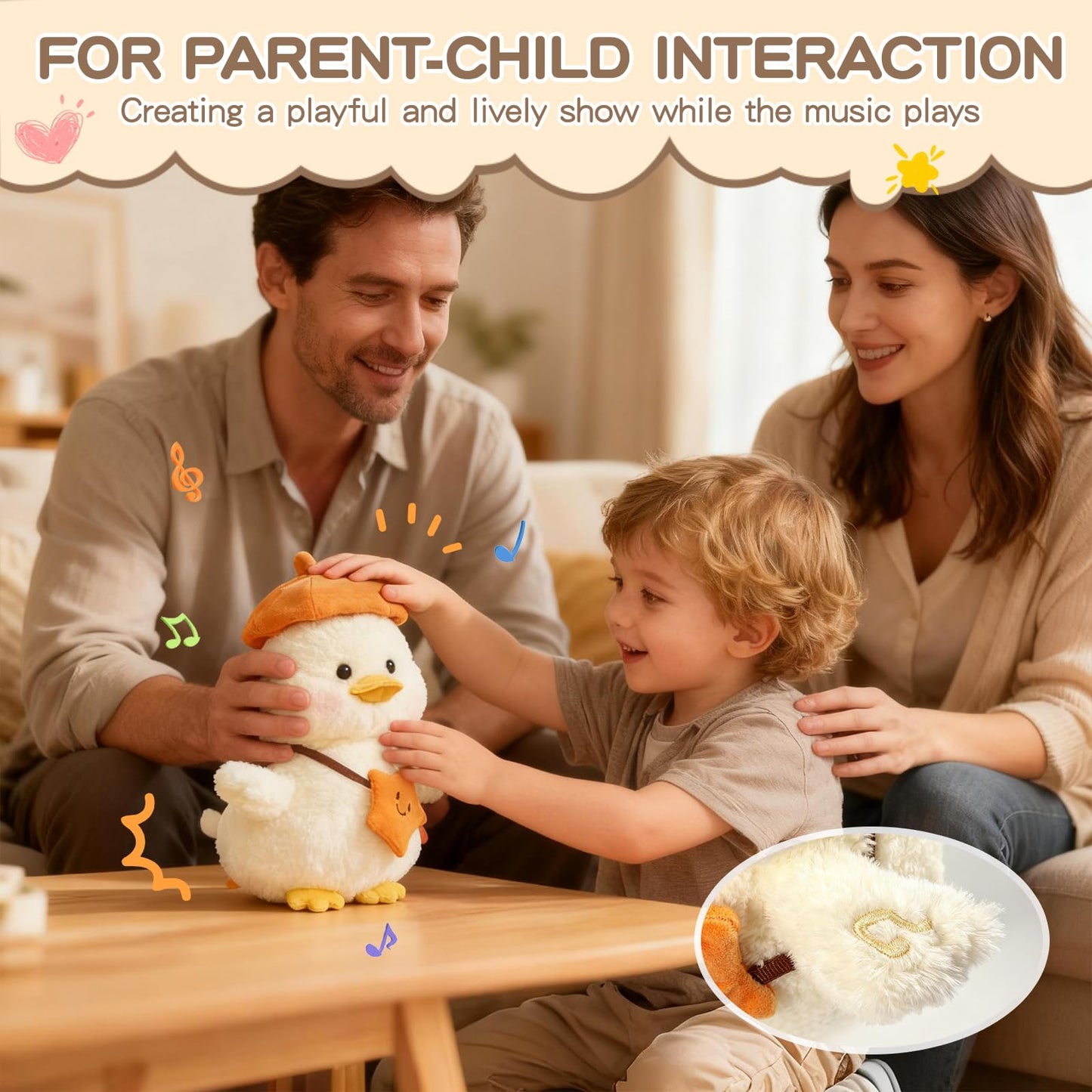 Plush Interactive Talking Duck Toy for Baby Toddler, Toys Boys Girls Gifts Singing Mimicking Repeating What You Say,Head Sway Duck with 8 English Songs for Toddlers 1-3 Years Old, White
